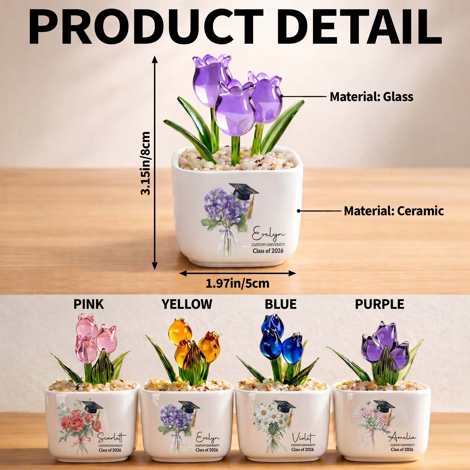 Personalized Custom Glass Tulips Graduation Gift for Her