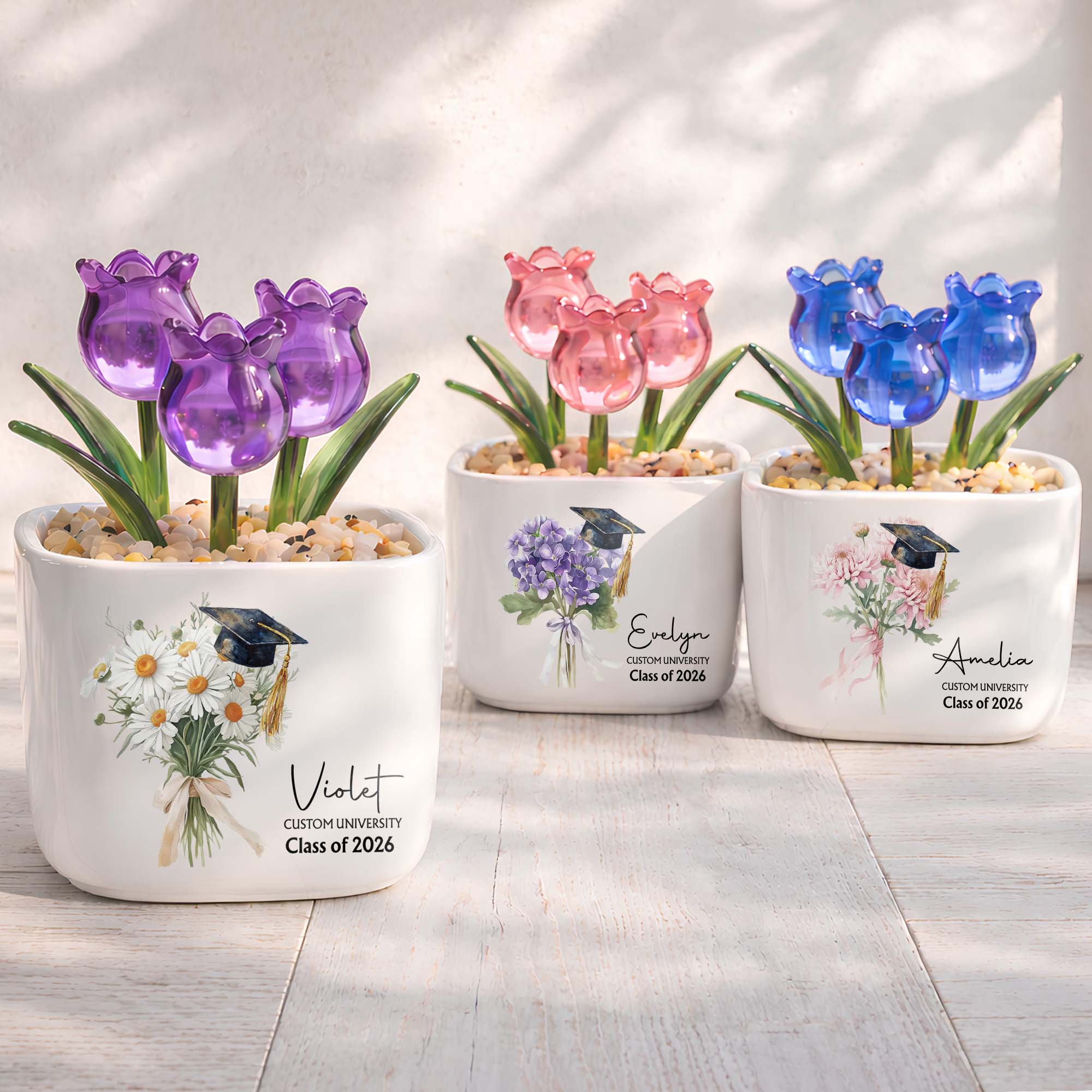 Personalized Custom Glass Tulips Graduation Gift for Her