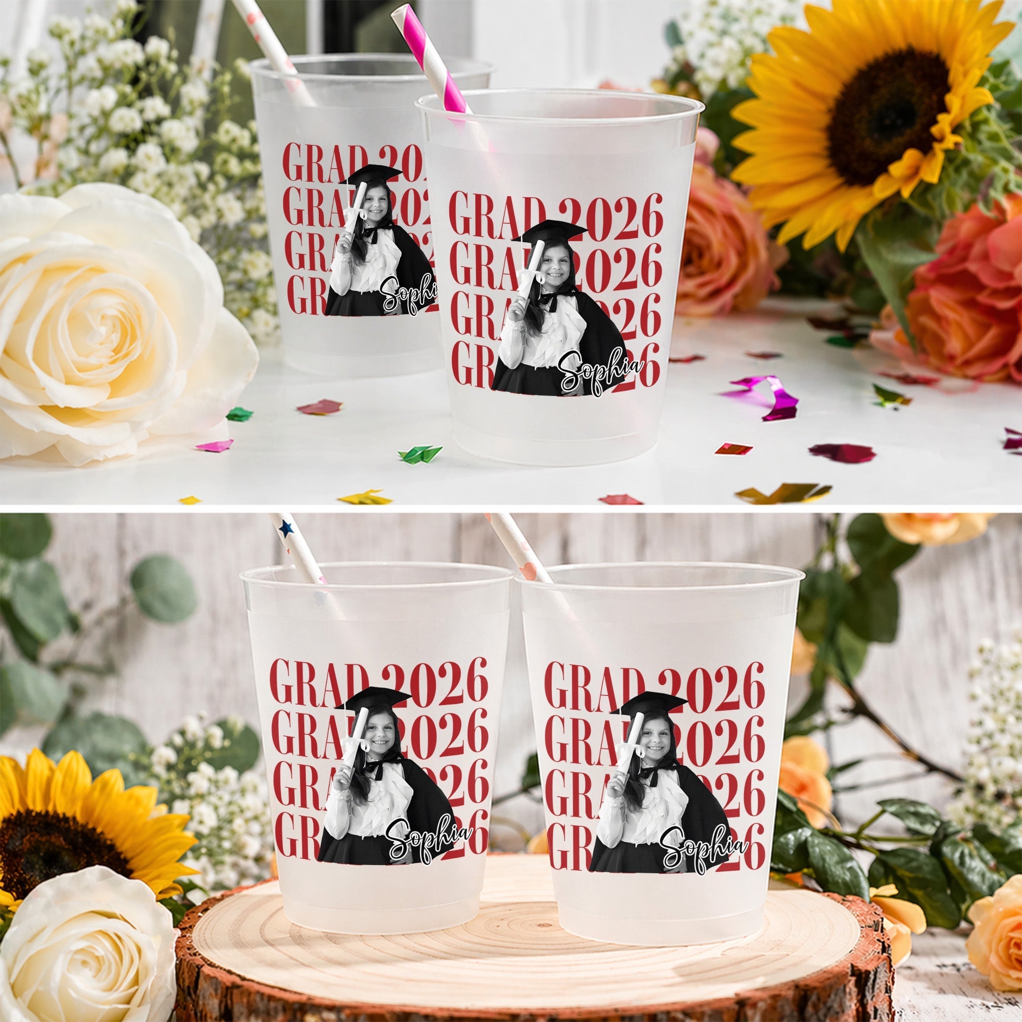Personalized Frosted Graduation Cups Custom Photo Gift for Grad