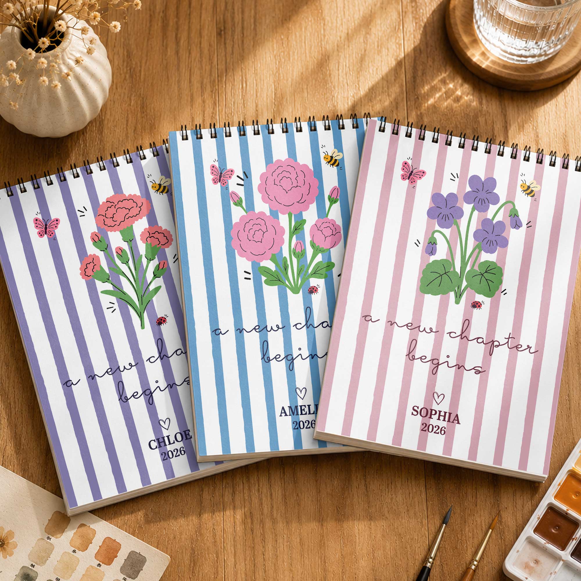 Personalized Birth Month Flowers Sketch Book Custom Art Gift for Graduates