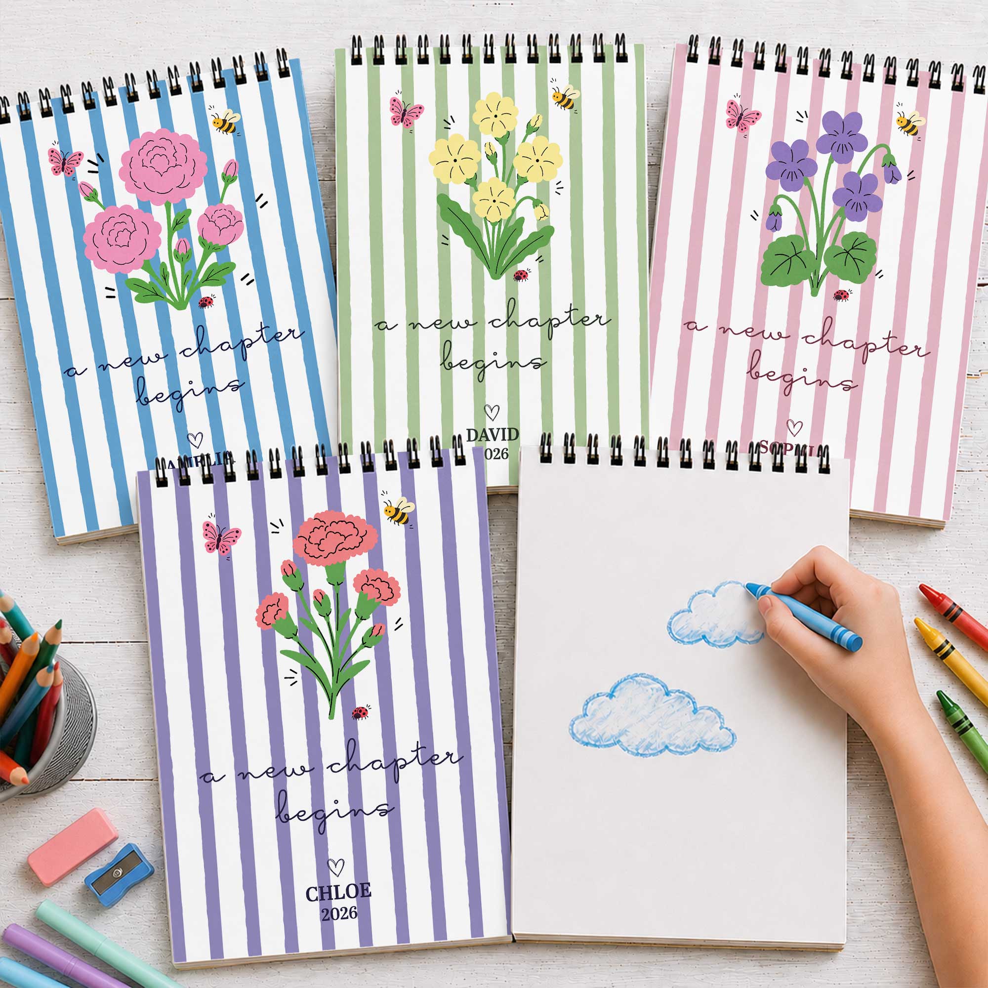 Personalized Birth Month Flowers Sketch Book Custom Art Gift for Graduates