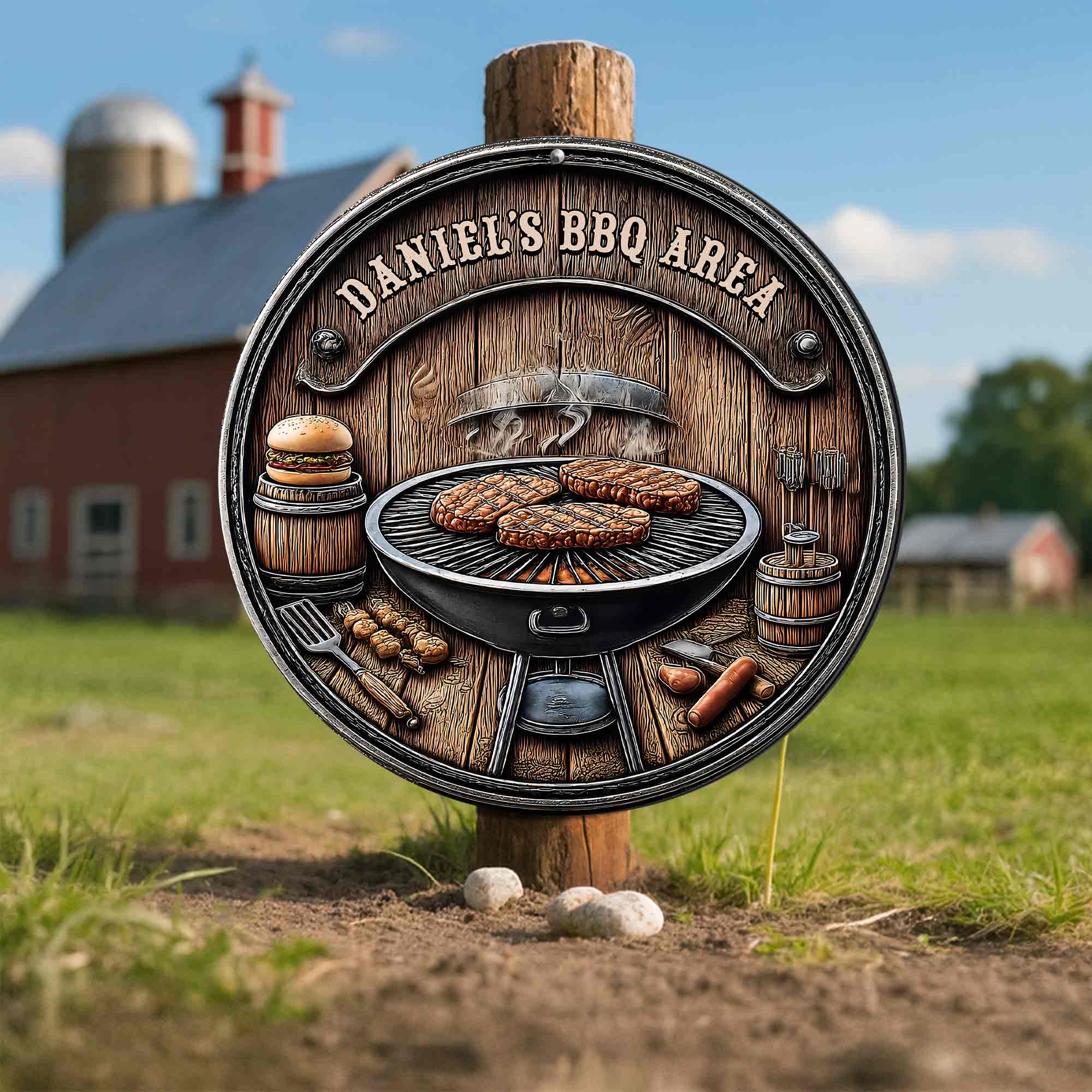 Personalized BBQ Area Metal Sign Custom Name Gift for Dad