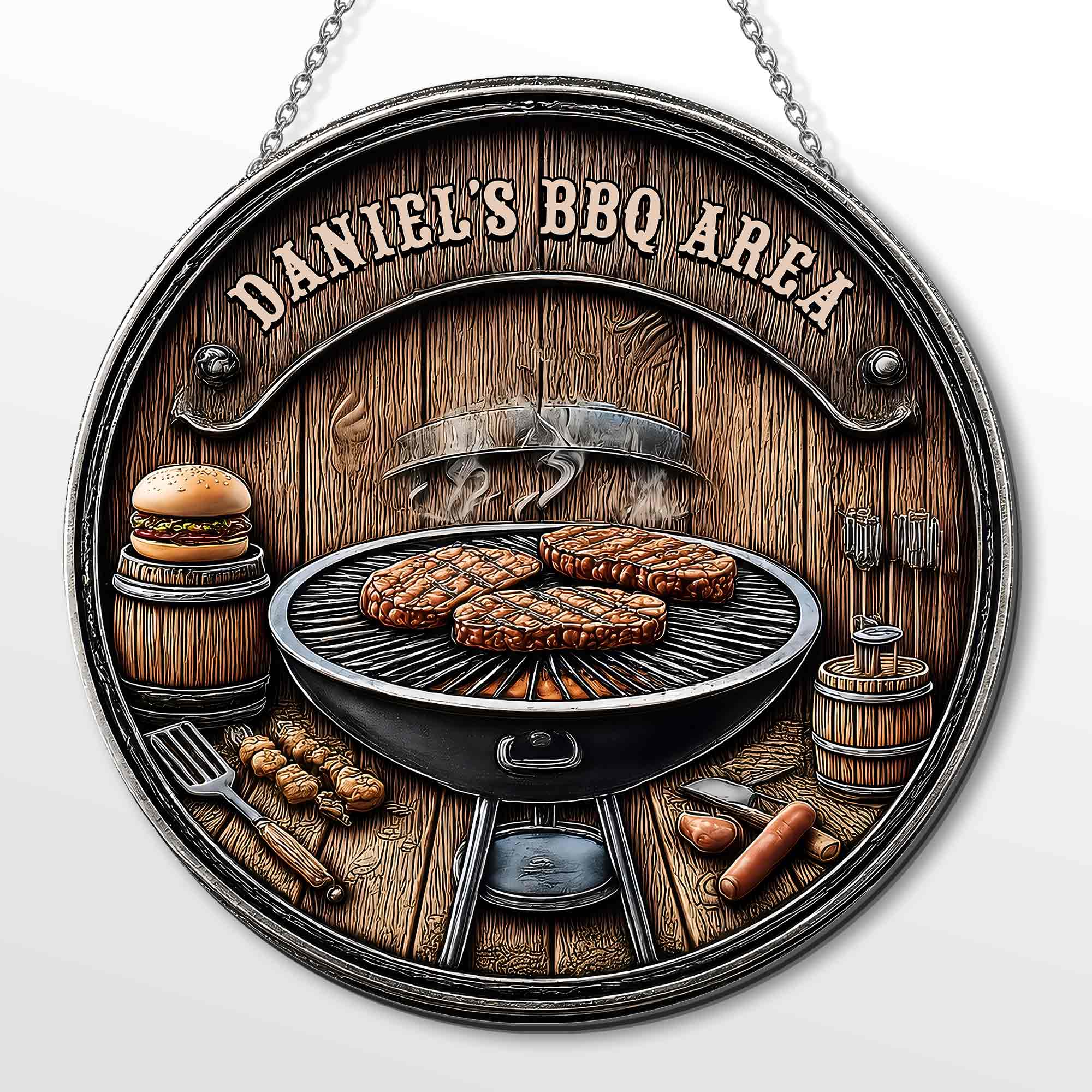 Personalized BBQ Area Metal Sign Custom Name Gift for Dad