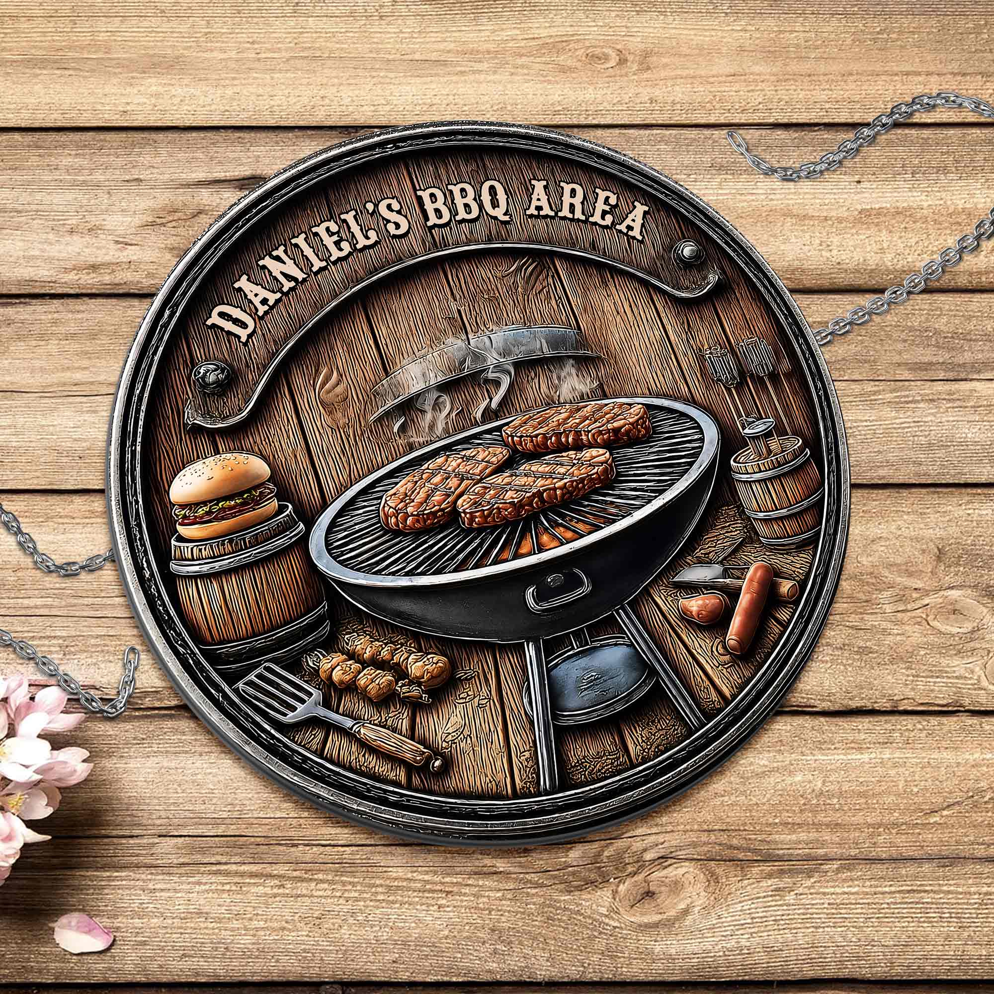 Personalized BBQ Area Metal Sign Custom Name Gift for Dad