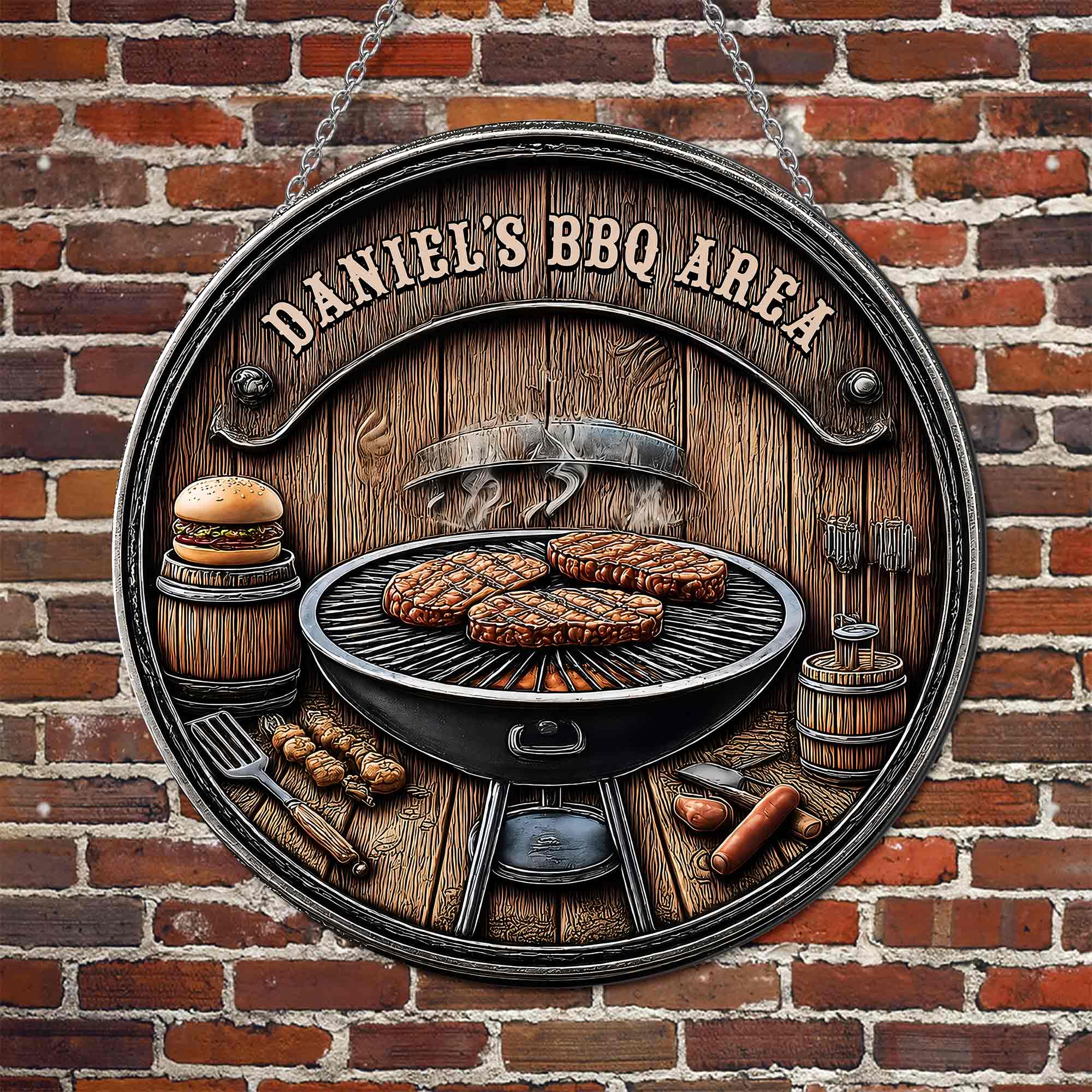Personalized BBQ Area Metal Sign Custom Name Gift for Dad