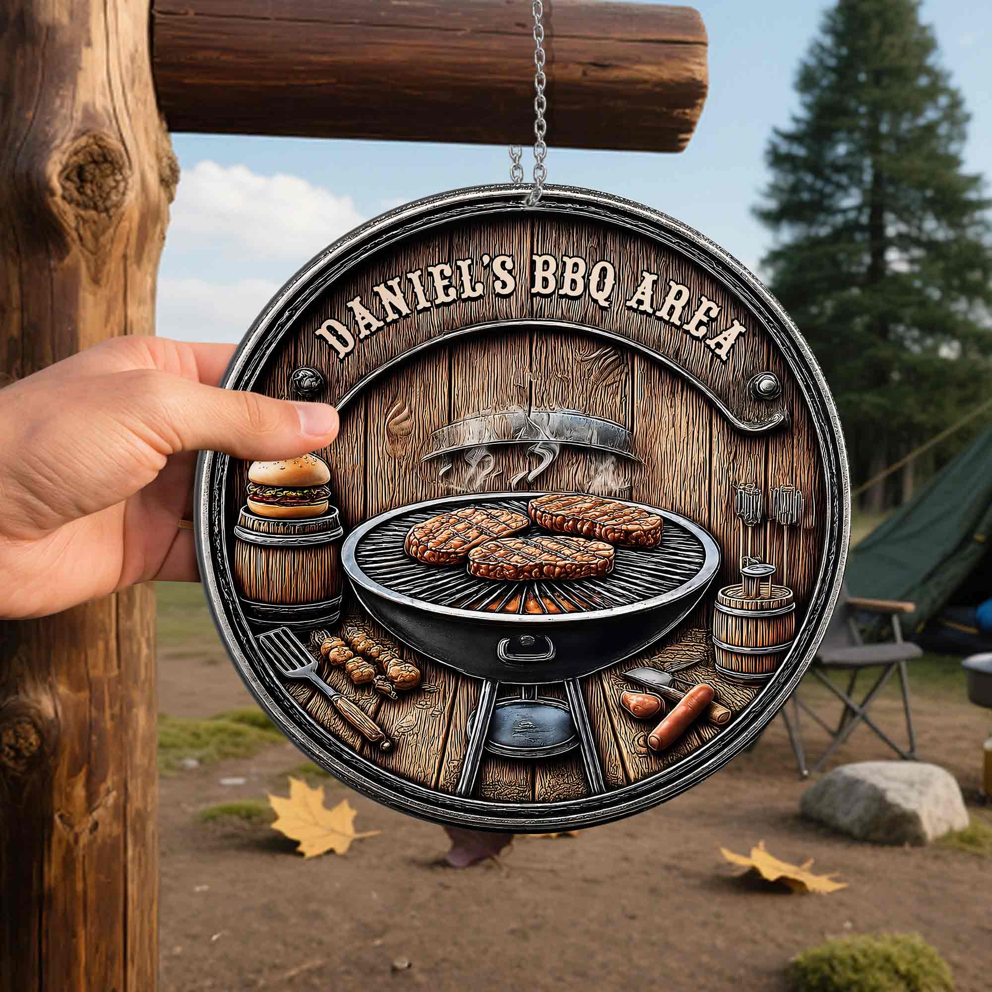 Personalized BBQ Area Metal Sign Custom Name Gift for Dad