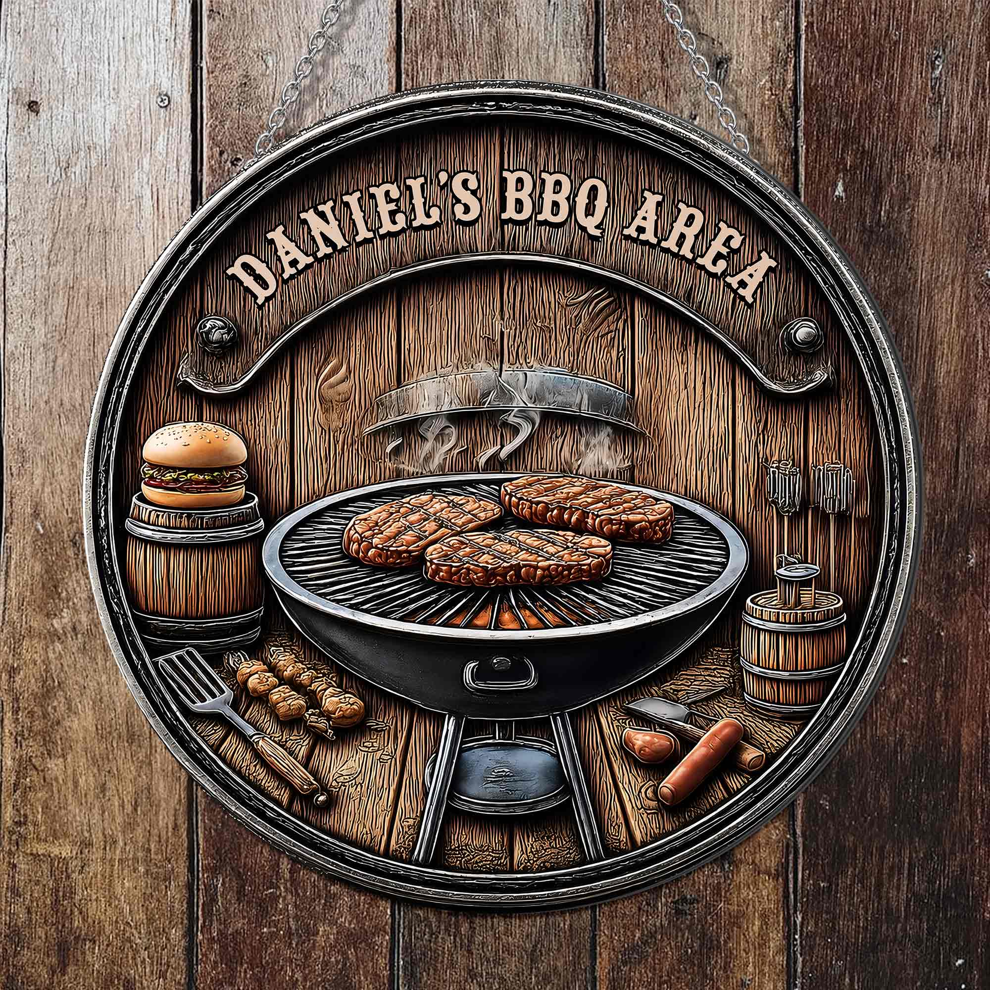 Personalized BBQ Area Metal Sign Custom Name Gift for Dad