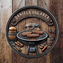 Load image into Gallery viewer, Personalized BBQ Area Metal Sign Custom Name Gift for Dad

