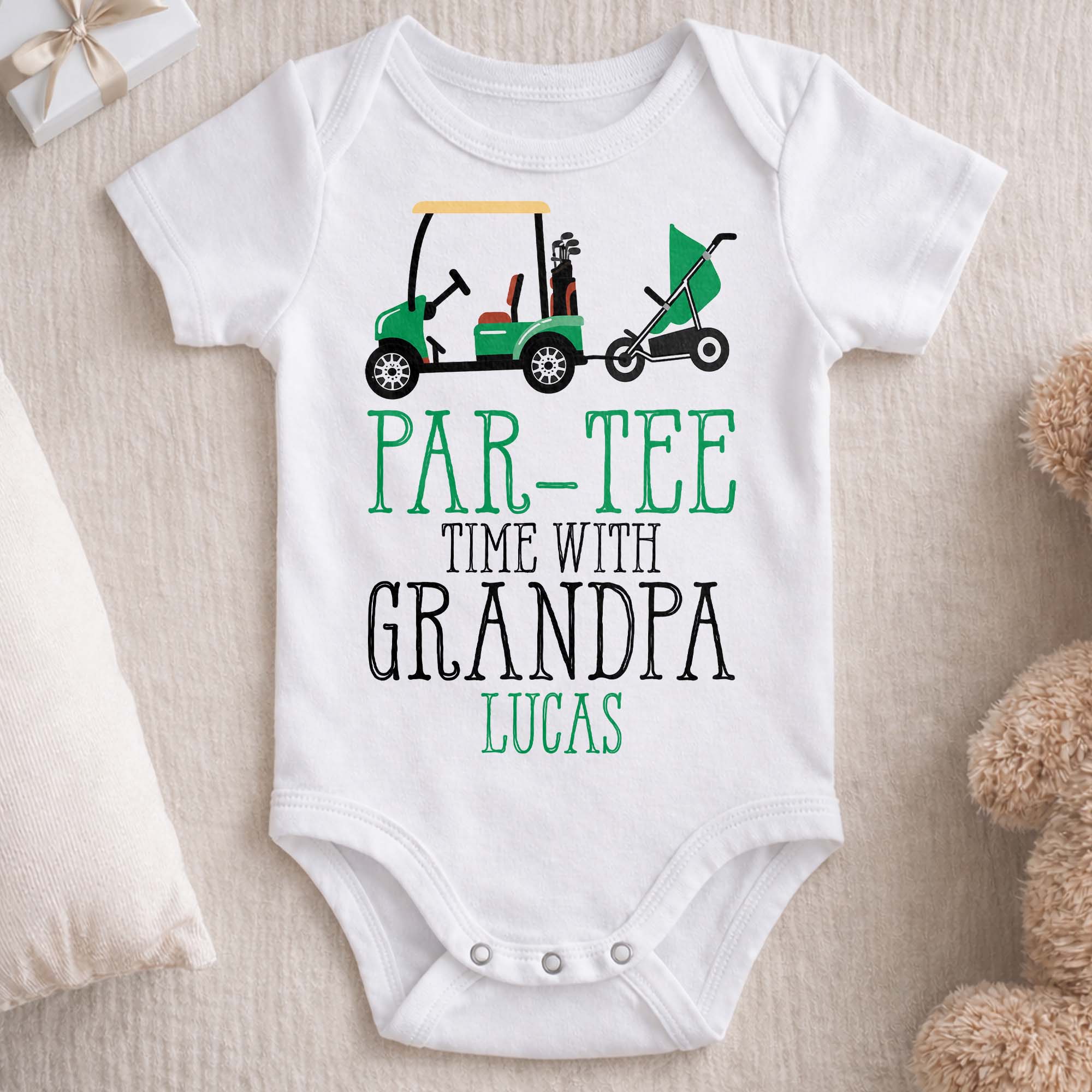 Personalized Golf Cart Baby Onesie Custom Gift for Grandpa