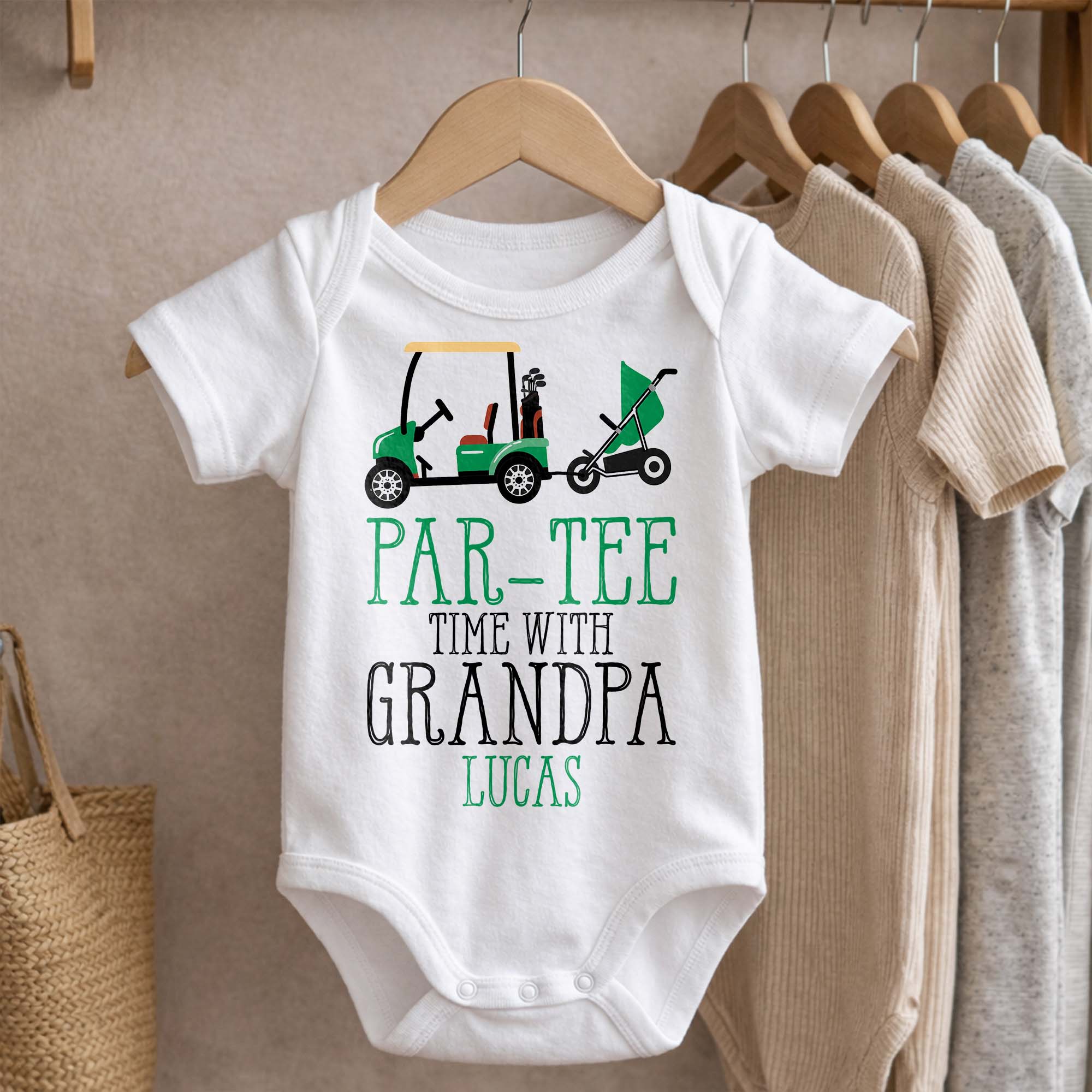 Personalized Golf Cart Baby Onesie Custom Gift for Grandpa