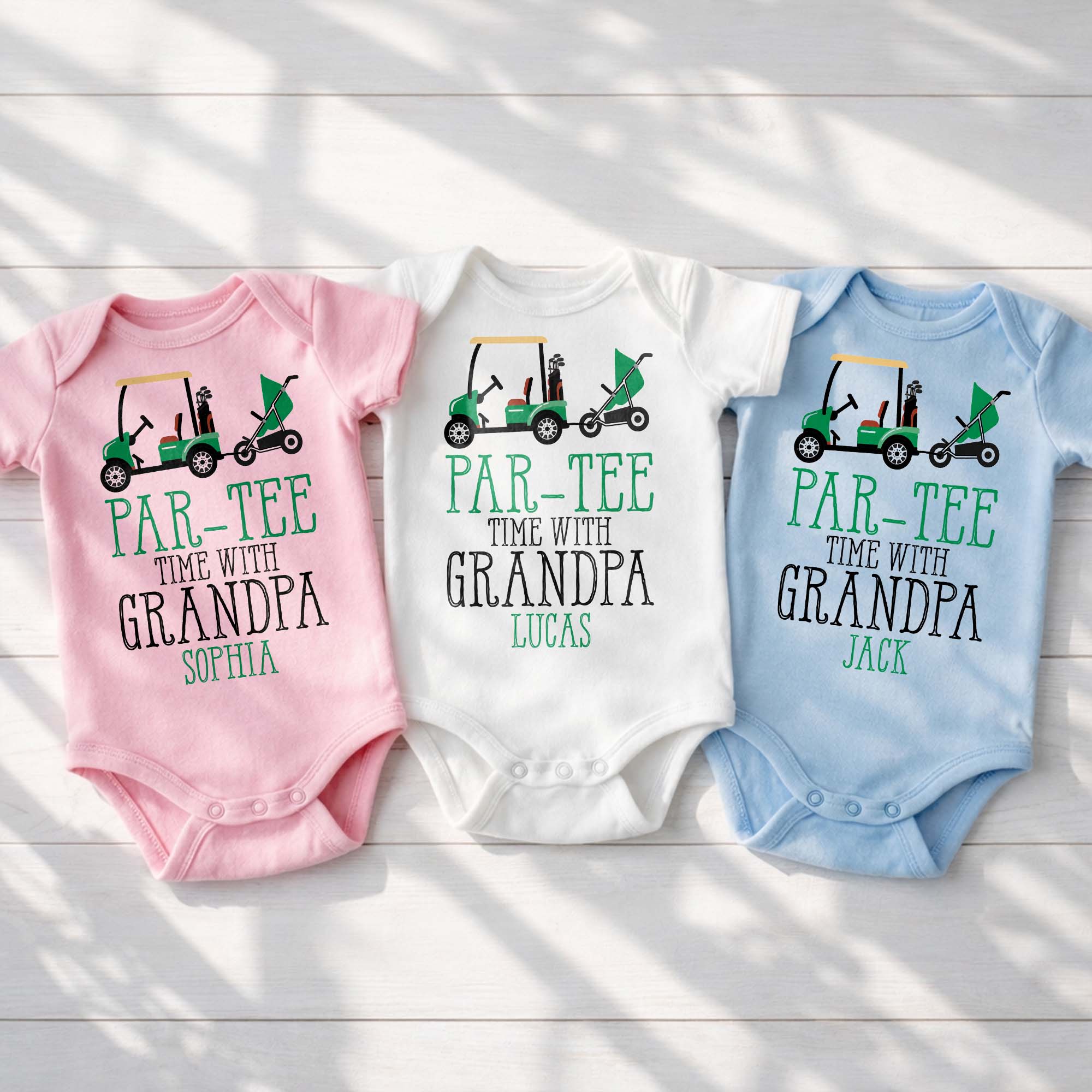Personalized Golf Cart Baby Onesie Custom Gift for Grandpa