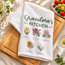 Load image into Gallery viewer, Personalized Kitchen Towel with Birth Month Flowers Gift for Grandma
