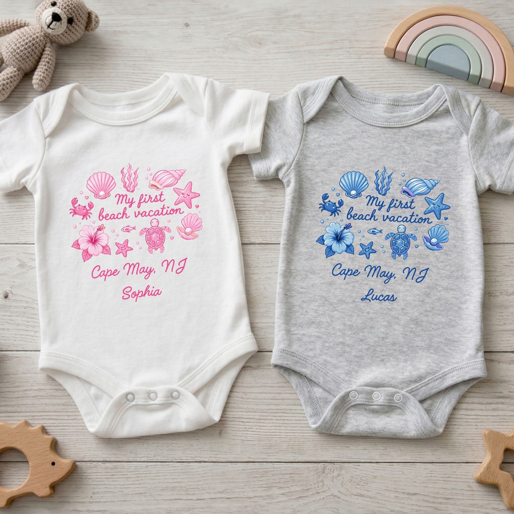 Personalized Baby Onesie My First Beach Vacation Custom Gift