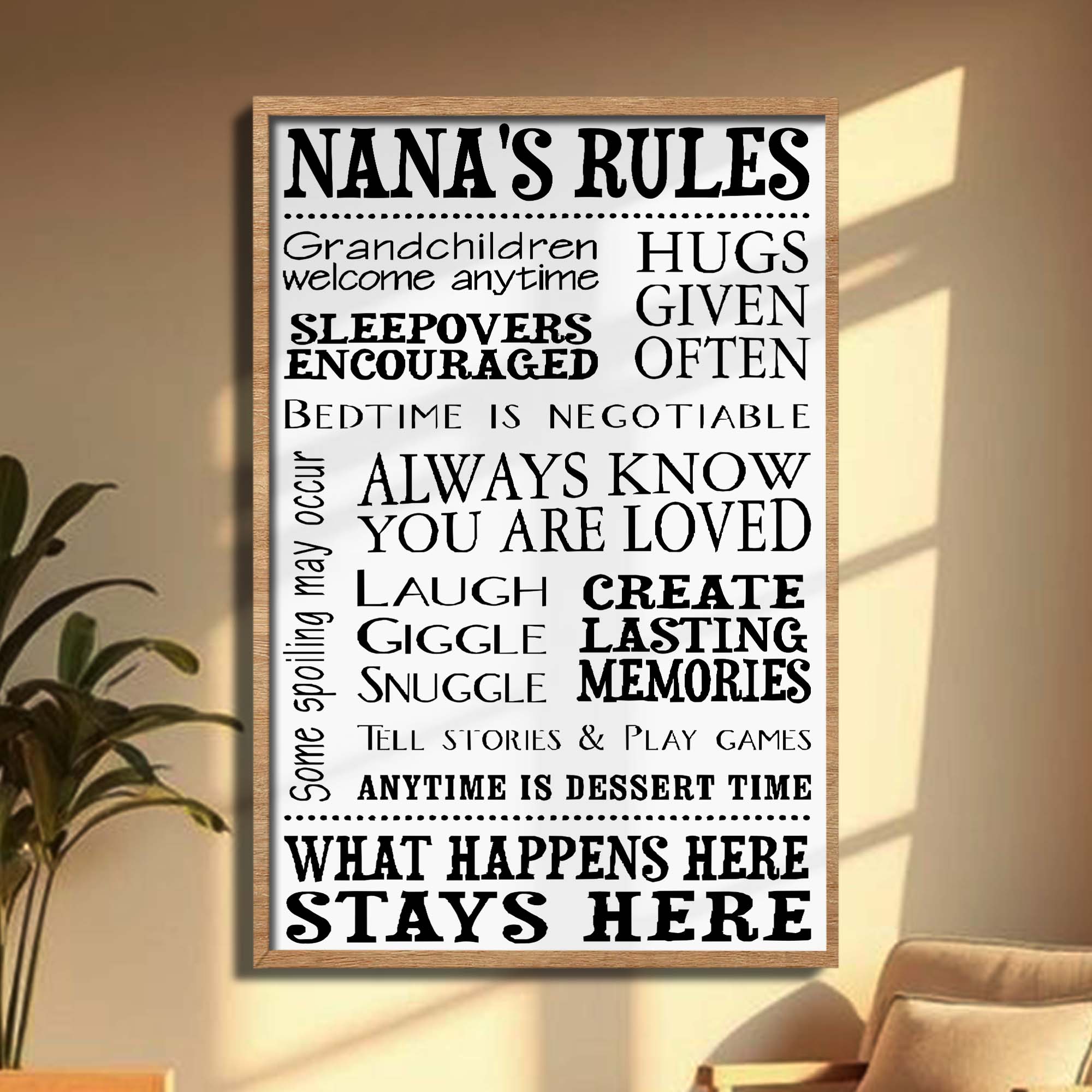 Personalized Family Rules Poster Custom Gift for Grandma