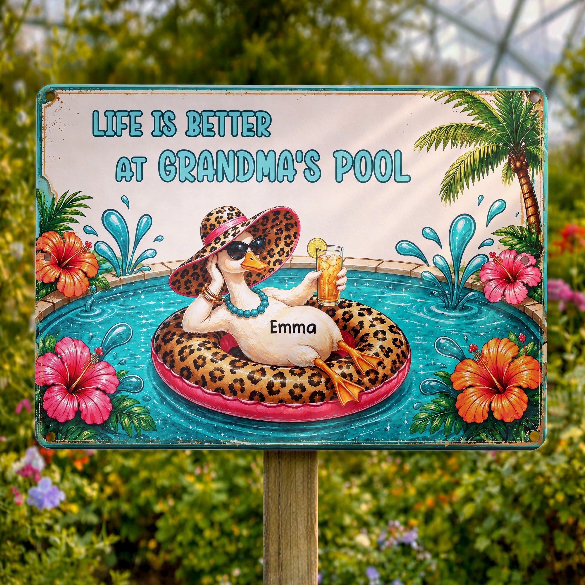 Personalized Metal Sign Gift for Grandma with Duck & Flowers
