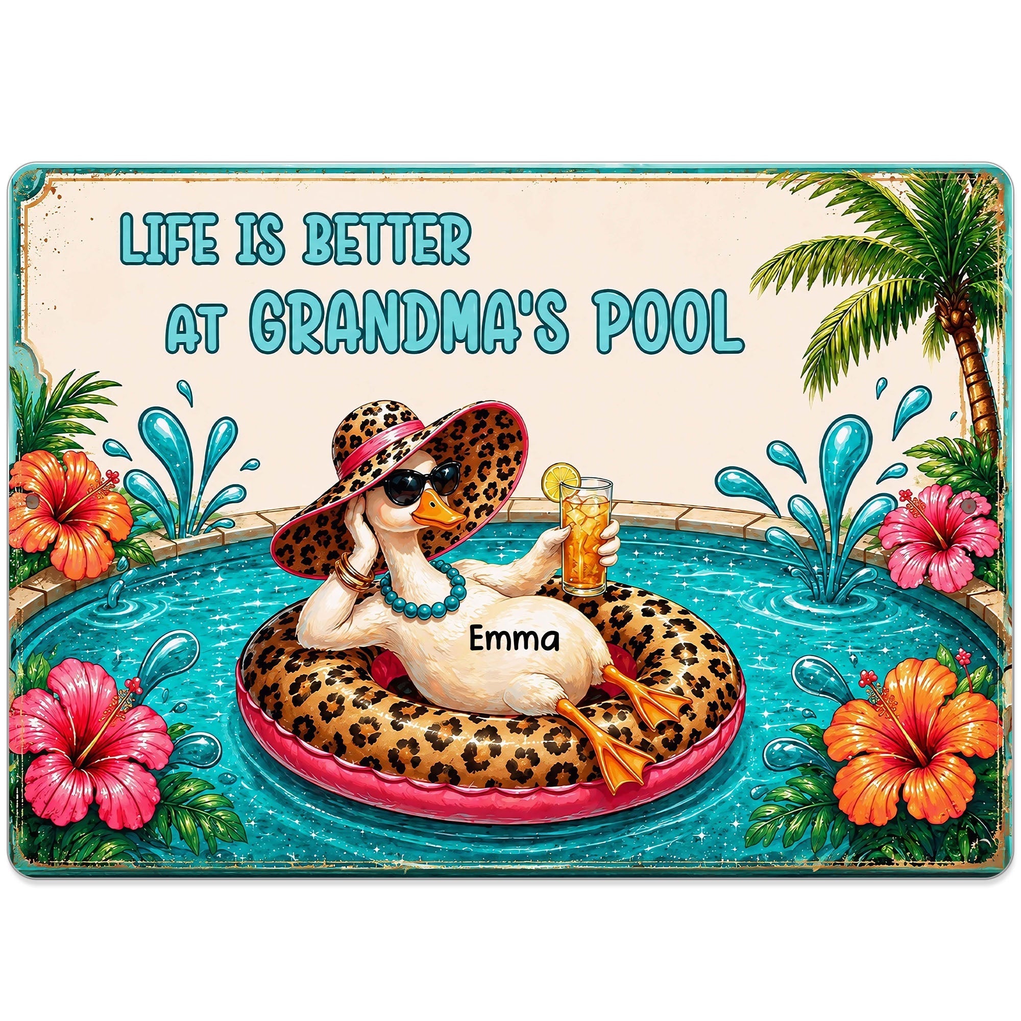 Personalized Metal Sign Gift for Grandma with Duck & Flowers