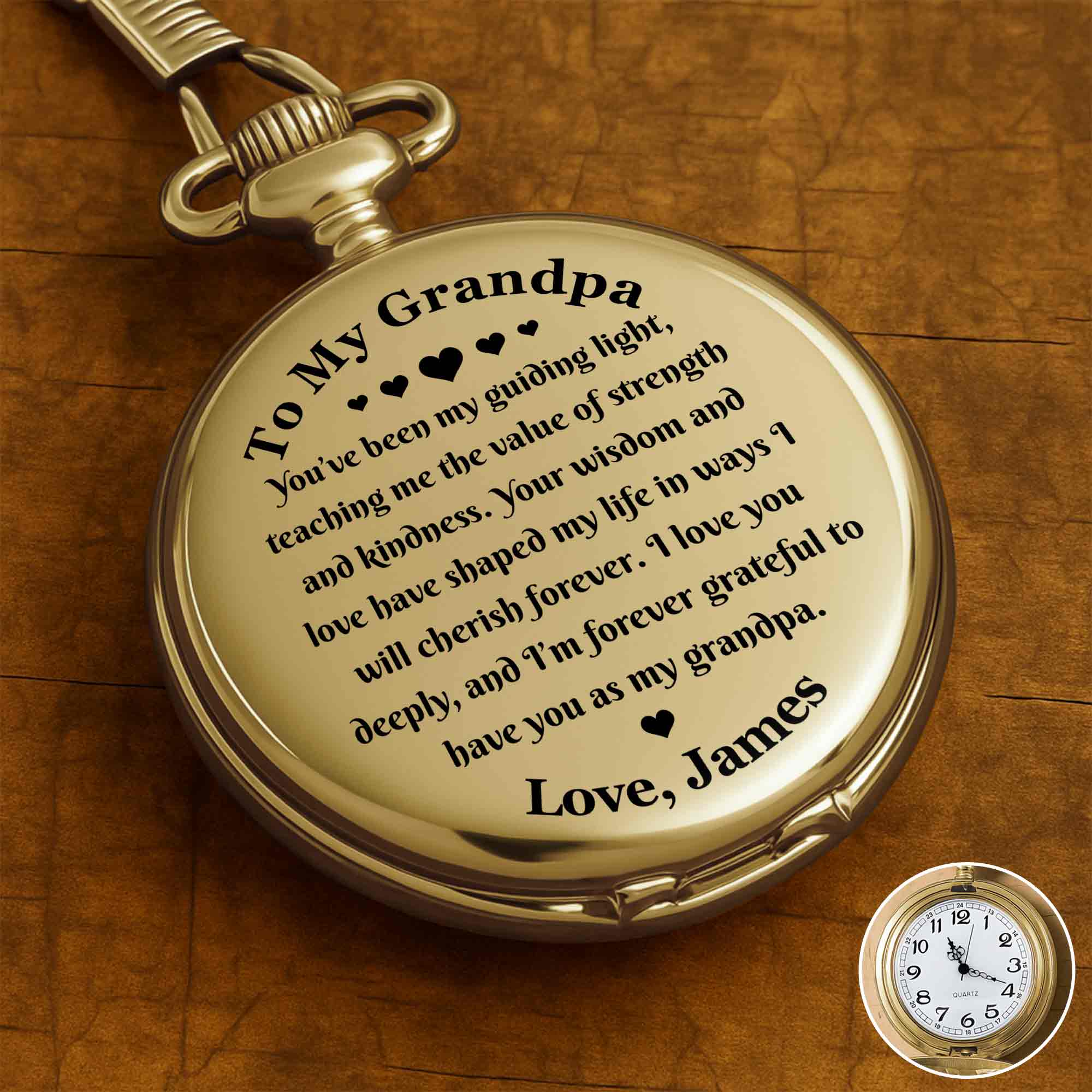 Personalized Custom Pocket Watch Engraved Gift for Grandpa