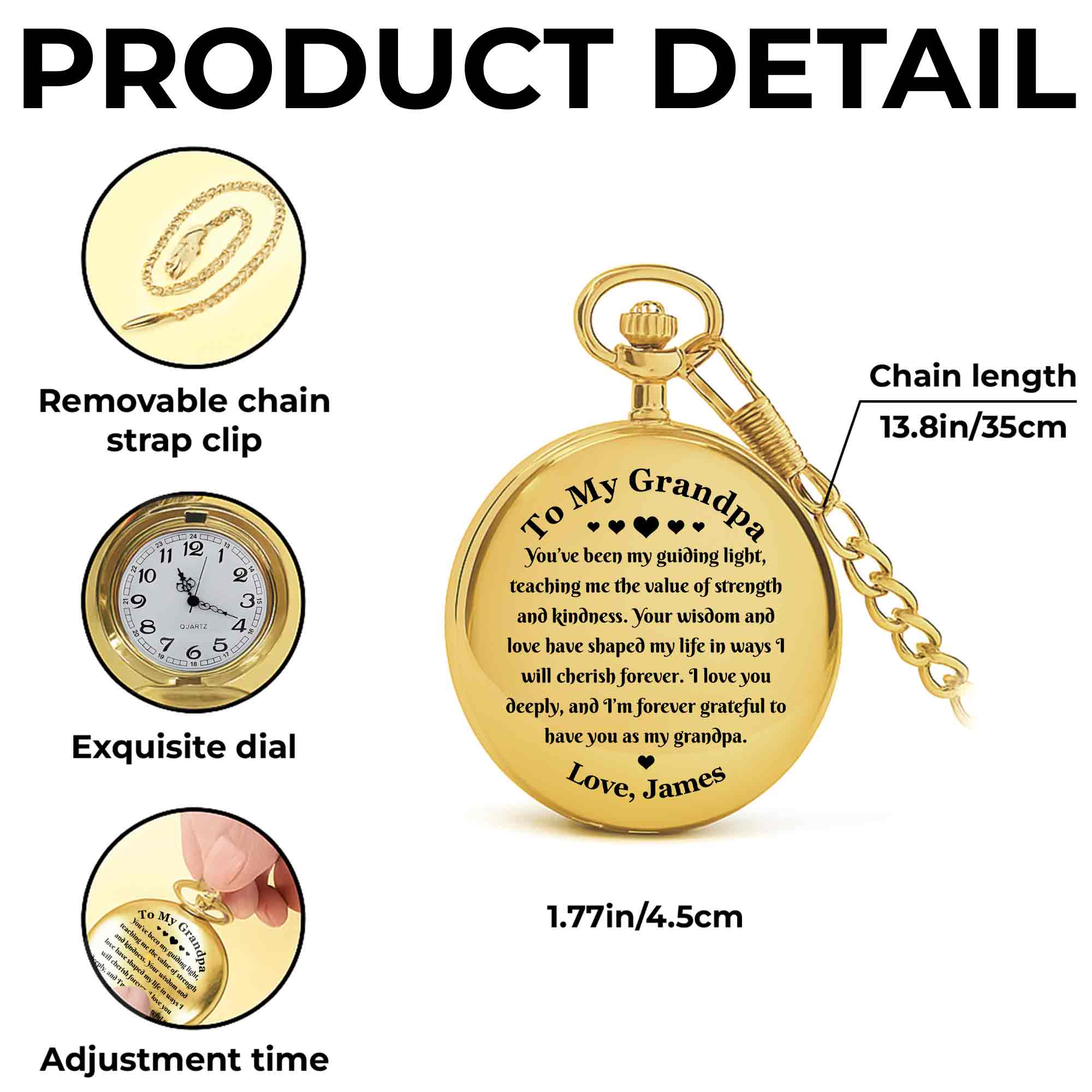 Personalized Custom Pocket Watch Engraved Gift for Grandpa