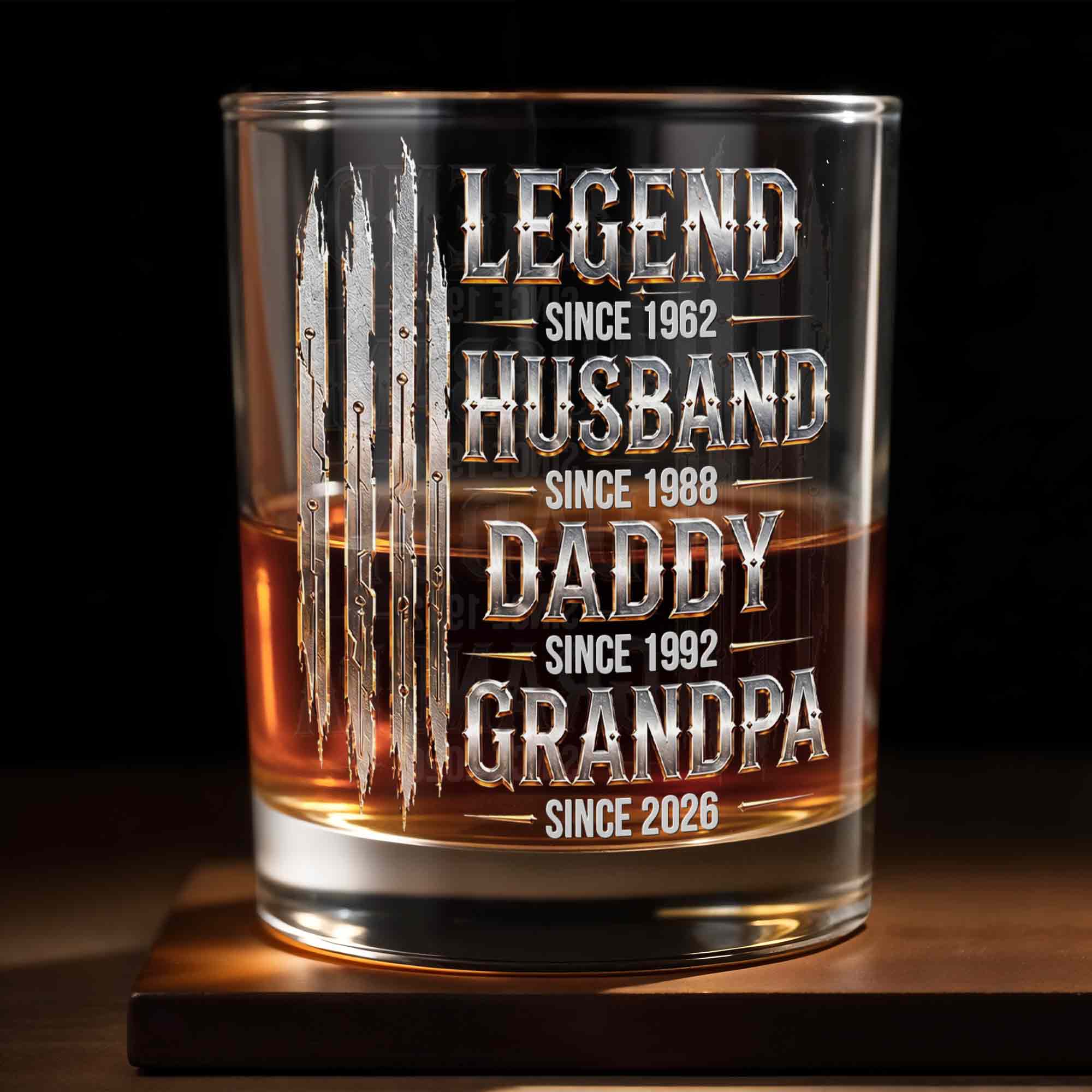 Personalized Custom Whiskey Glass Gift for Dad Grandpa with Dates