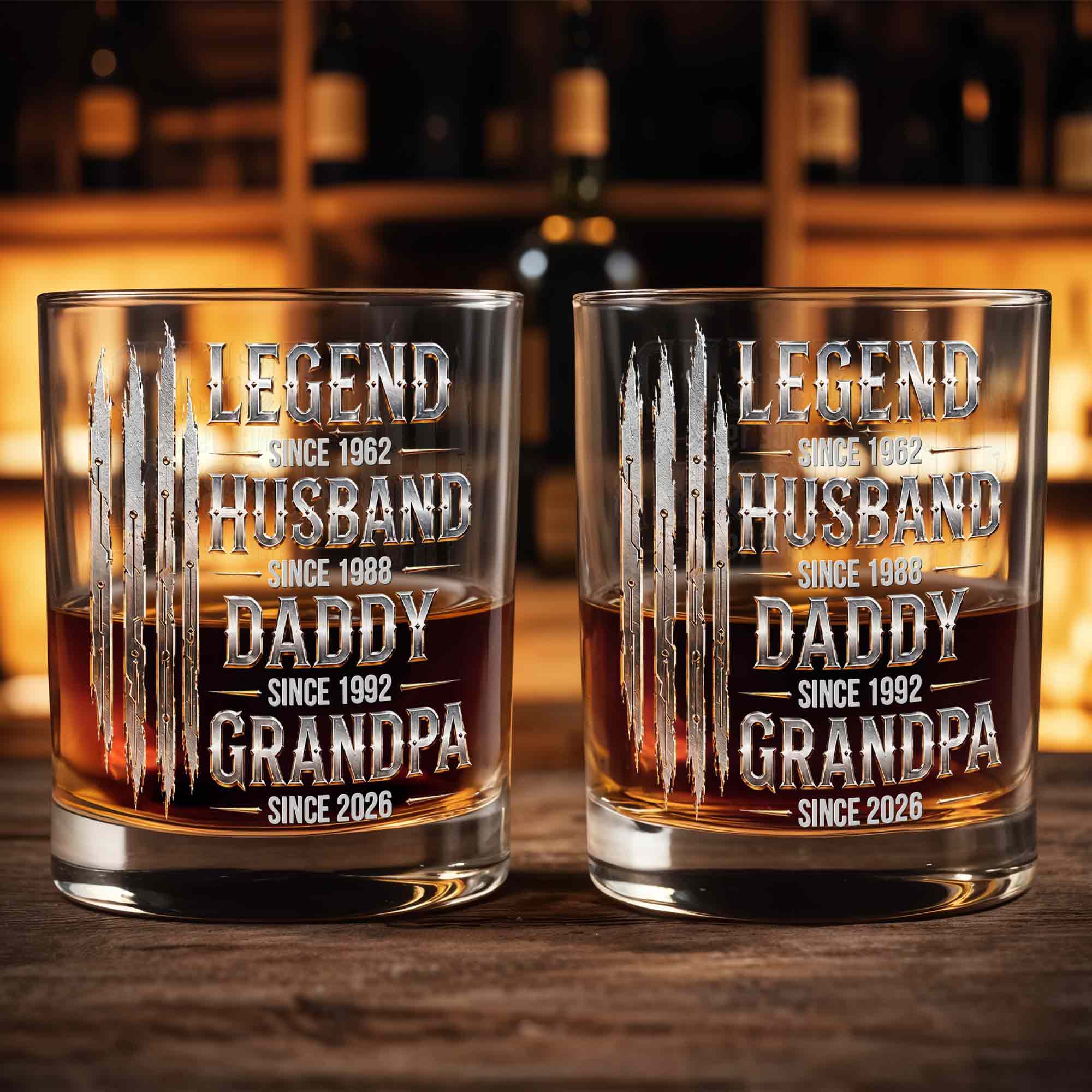 Personalized Custom Whiskey Glass Gift for Dad Grandpa with Dates