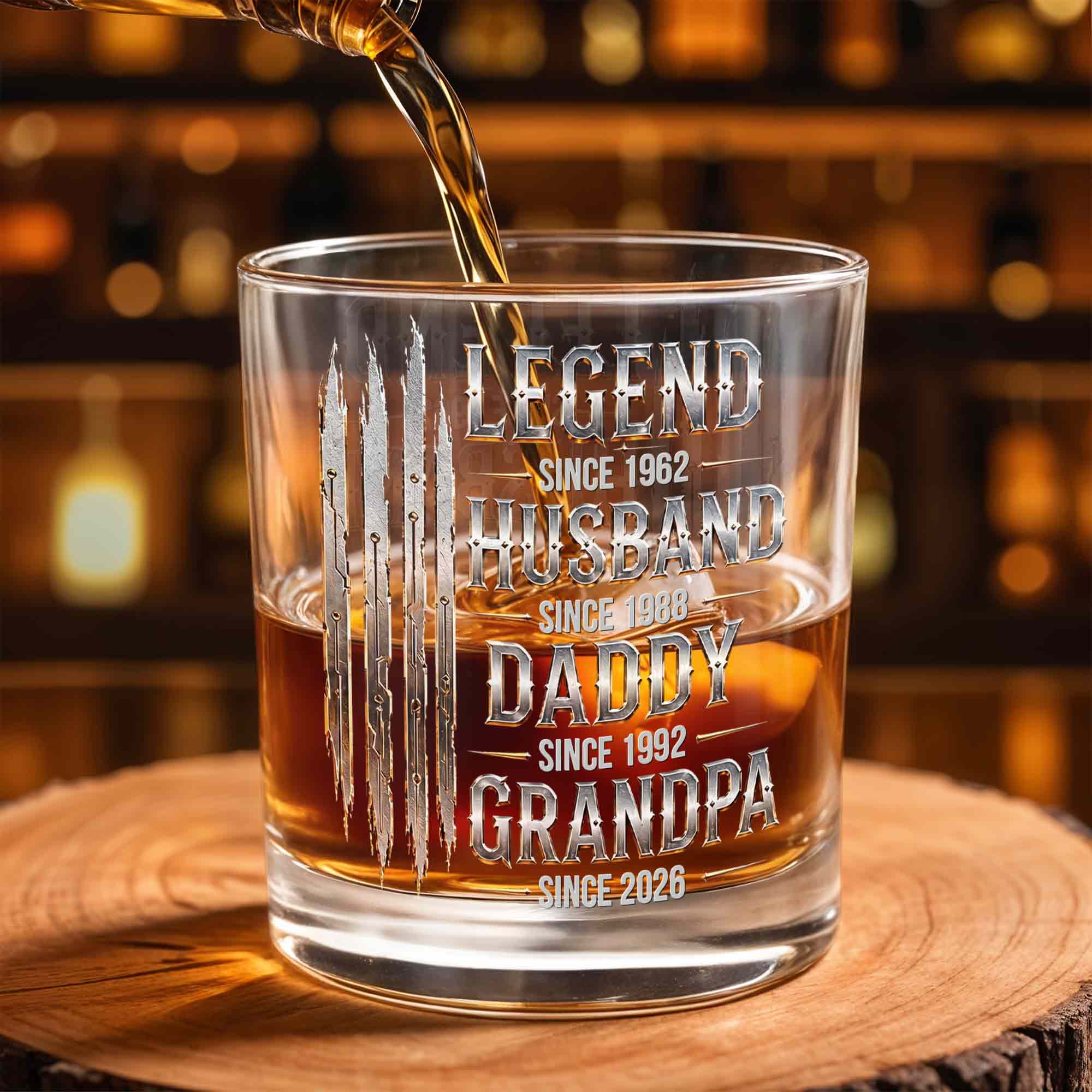 Personalized Custom Whiskey Glass Gift for Dad Grandpa with Dates