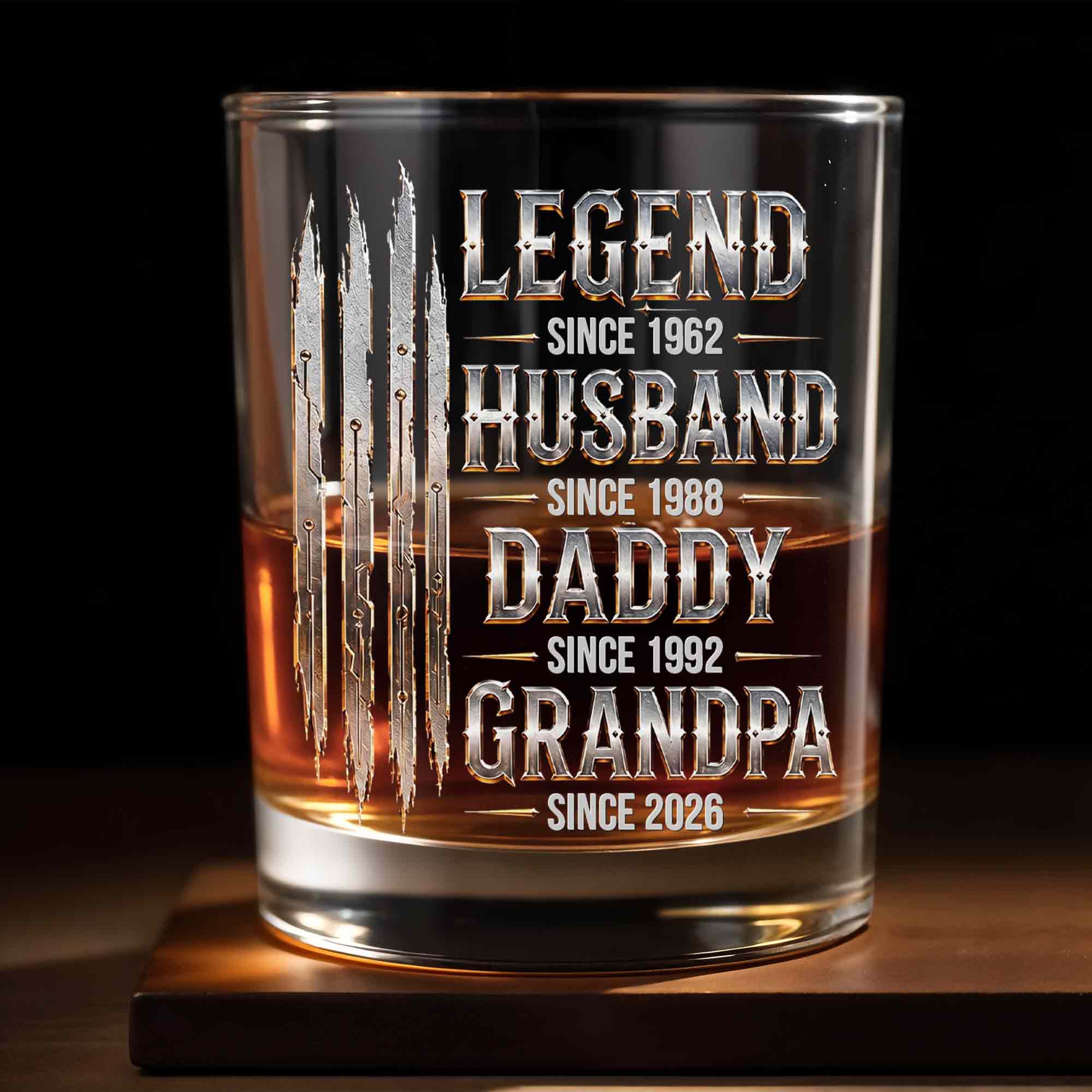 Personalized Custom Whiskey Glass Gift for Dad Grandpa with Dates