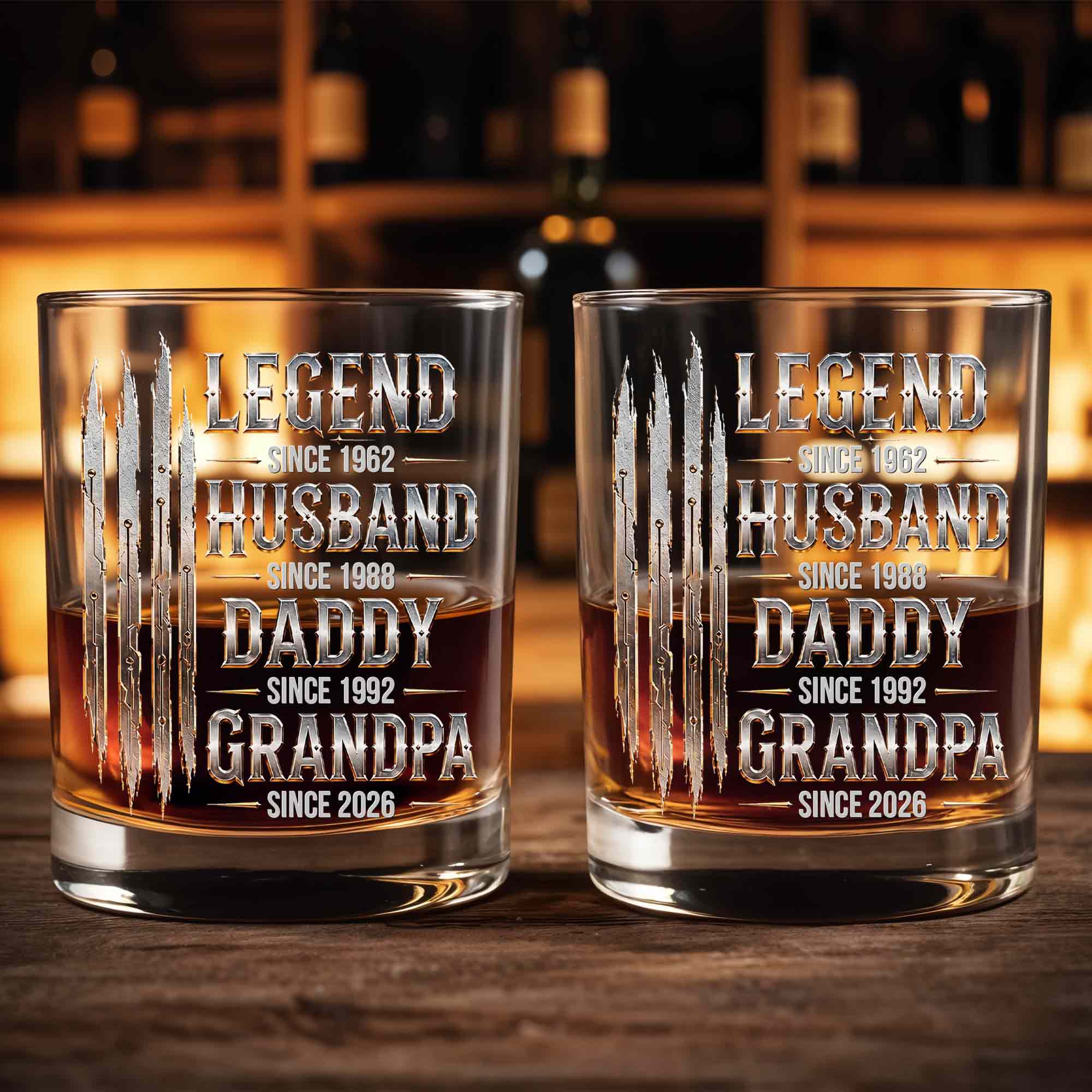 Personalized Custom Whiskey Glass Gift for Dad Grandpa with Dates