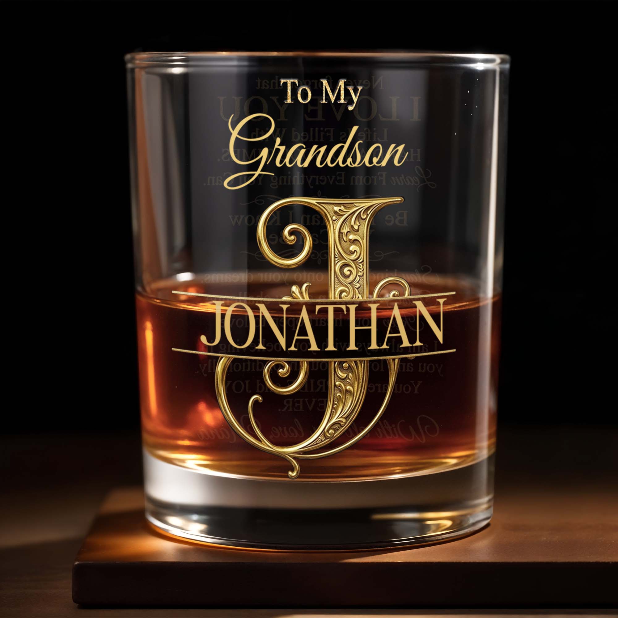 Personalized Custom Whiskey Glass with Monogram for Grandson