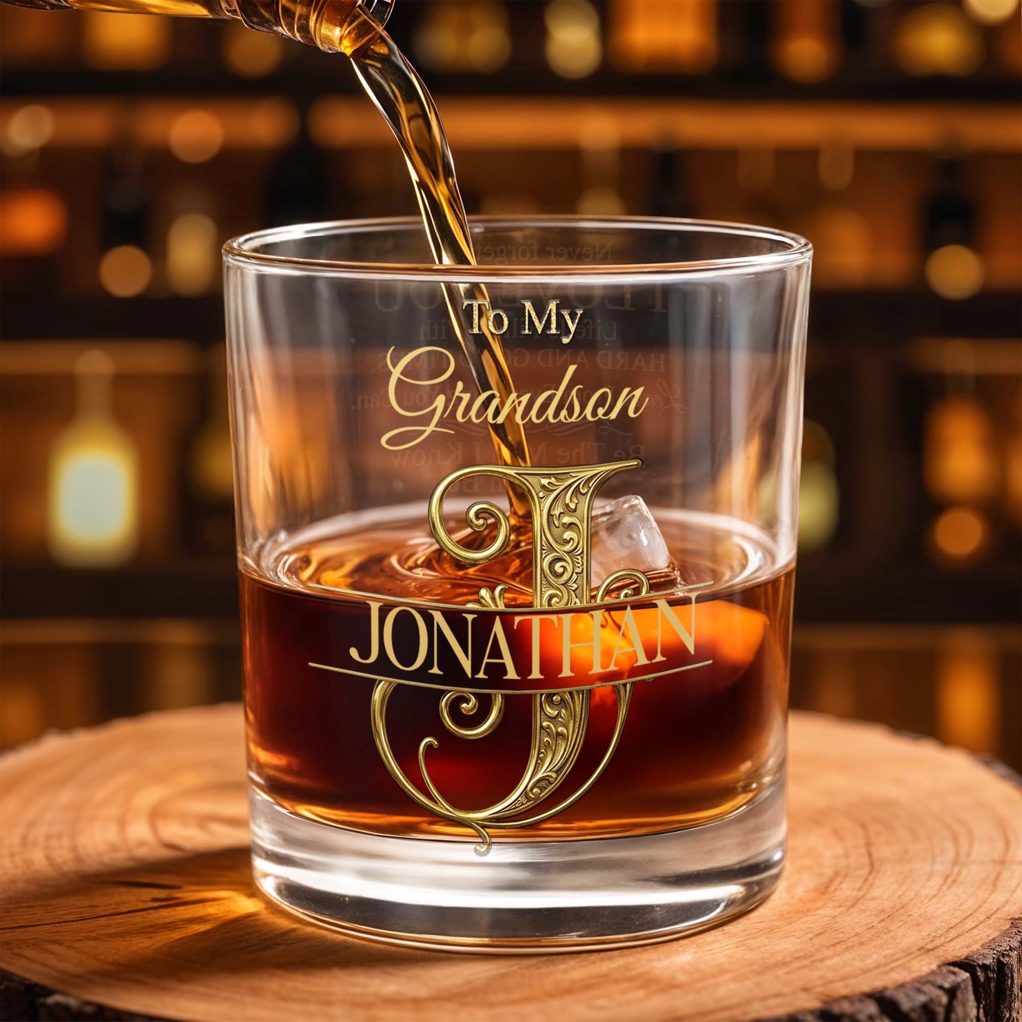 Personalized Custom Whiskey Glass with Monogram for Grandson