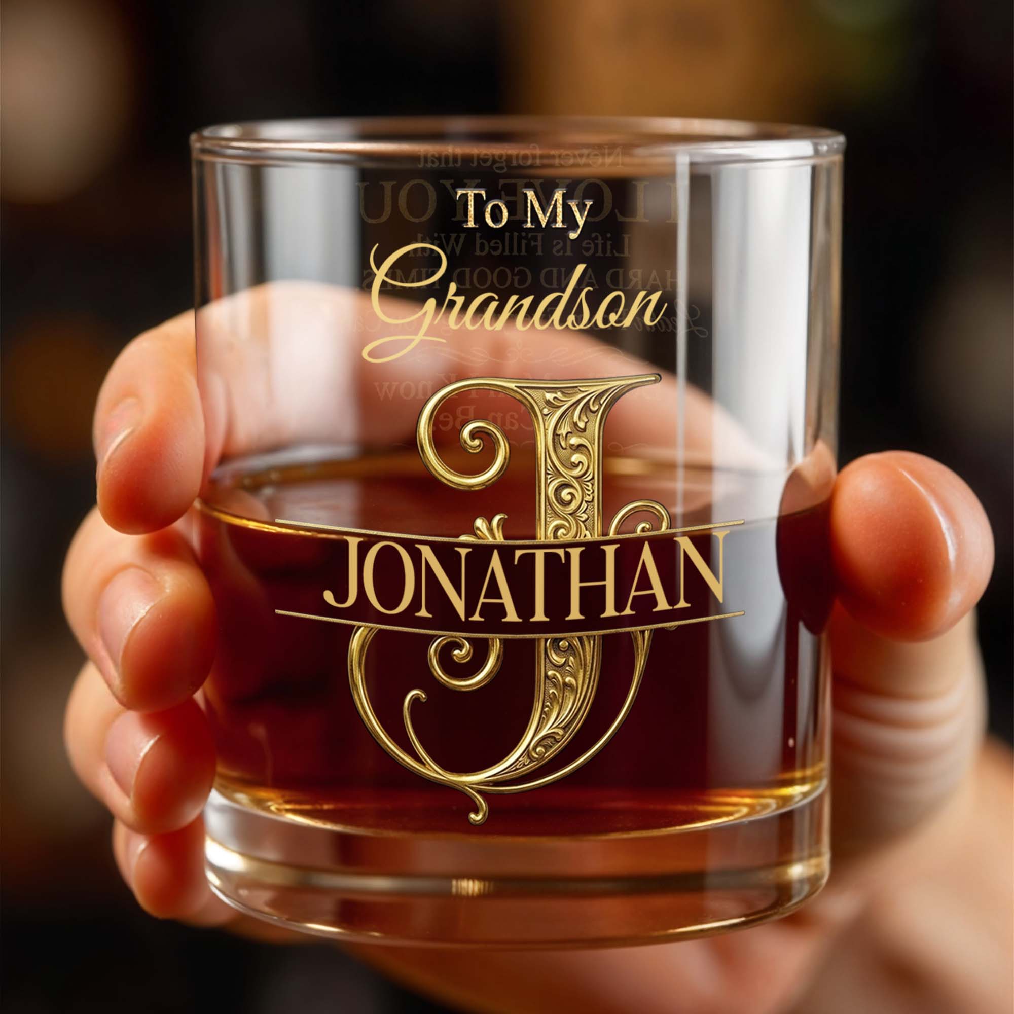 Personalized Custom Whiskey Glass with Monogram for Grandson