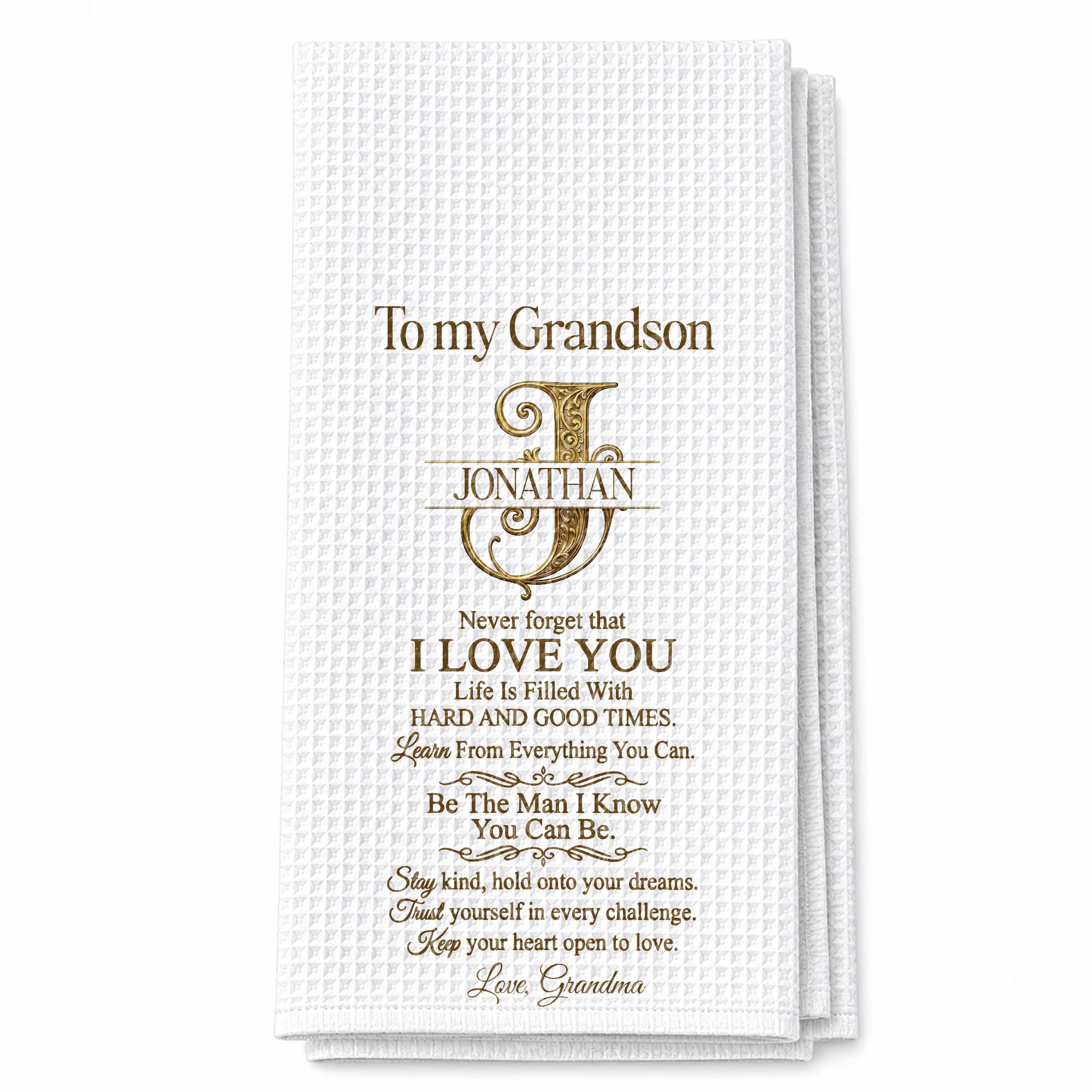 Personalized Kitchen Towel for Grandson with Custom Monogram Gift