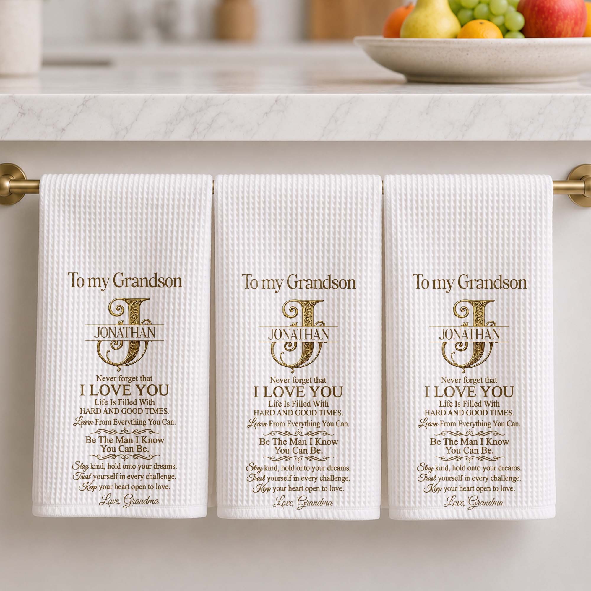 Personalized Kitchen Towel for Grandson with Custom Monogram Gift