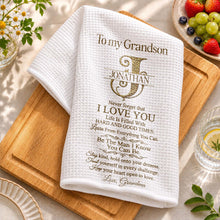 Load image into Gallery viewer, Personalized Kitchen Towel for Grandson with Custom Monogram Gift
