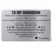 Load image into Gallery viewer, Personalized Aluminum Wallet Card Custom Message for Grandson
