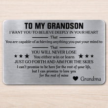 Load image into Gallery viewer, Personalized Aluminum Wallet Card Custom Message for Grandson
