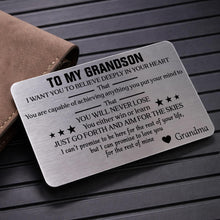 Load image into Gallery viewer, Personalized Aluminum Wallet Card Custom Message for Grandson
