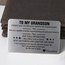 Load image into Gallery viewer, Personalized Aluminum Wallet Card Custom Message for Grandson
