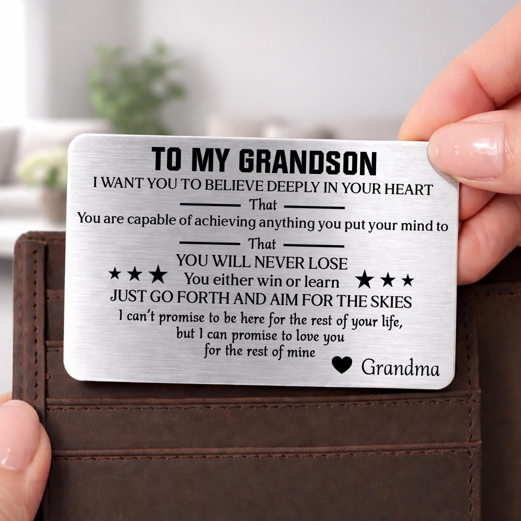 Personalized Aluminum Wallet Card Custom Message for Grandson