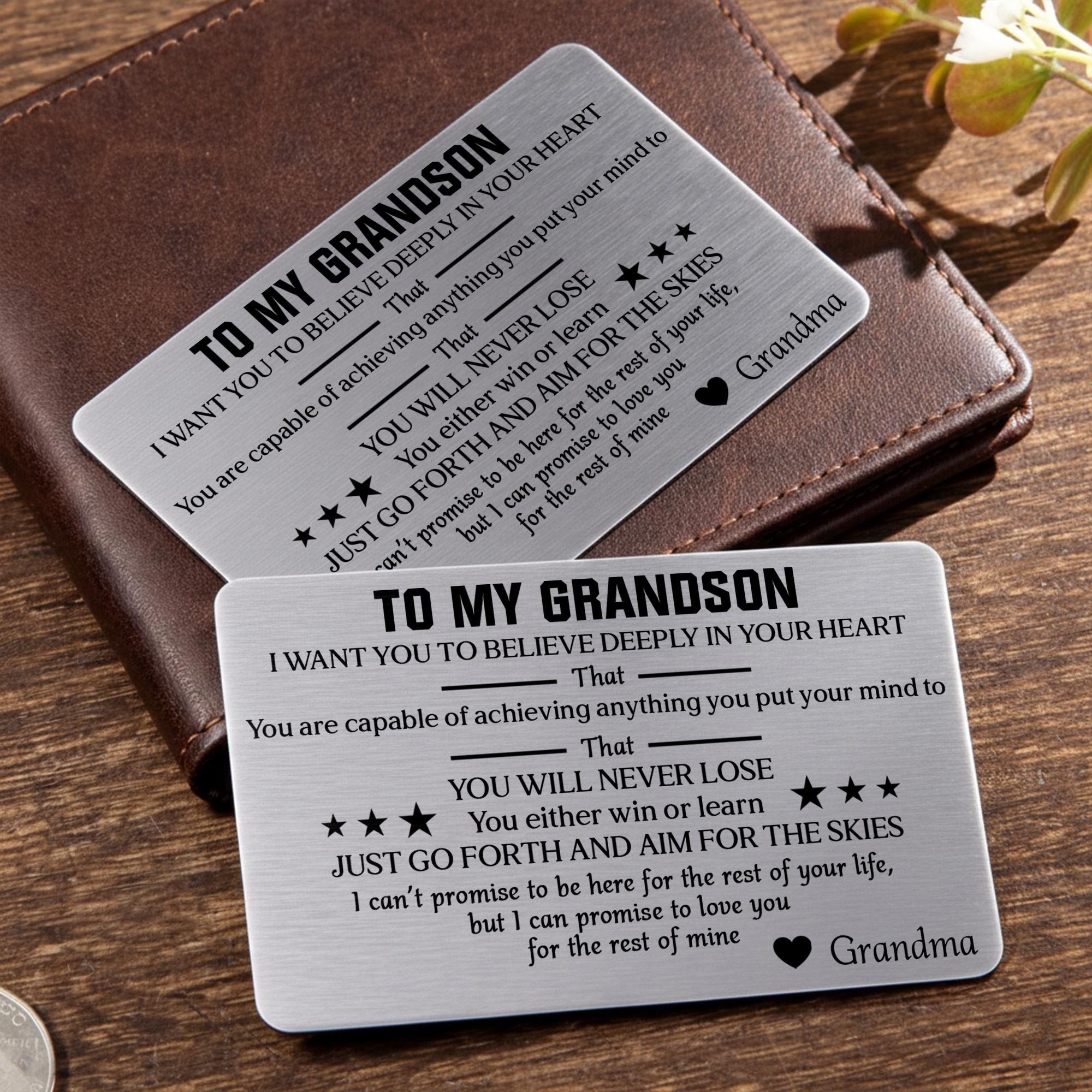Personalized Aluminum Wallet Card Custom Message for Grandson