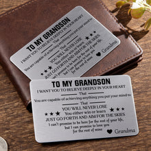 Load image into Gallery viewer, Personalized Aluminum Wallet Card Custom Message for Grandson
