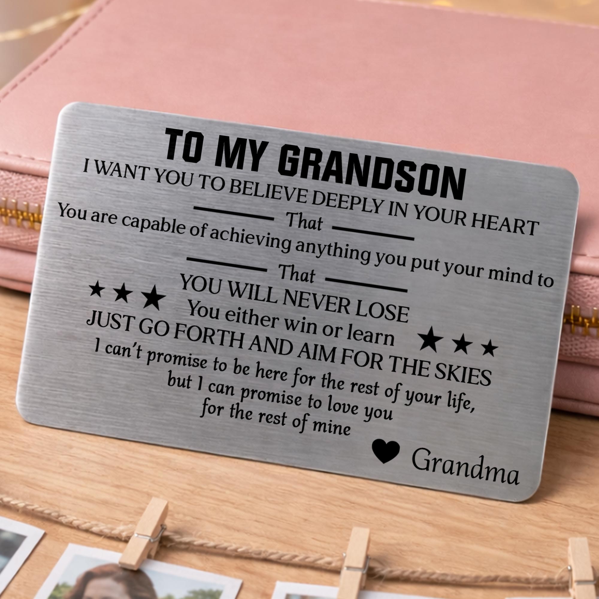 Personalized Aluminum Wallet Card Custom Message for Grandson