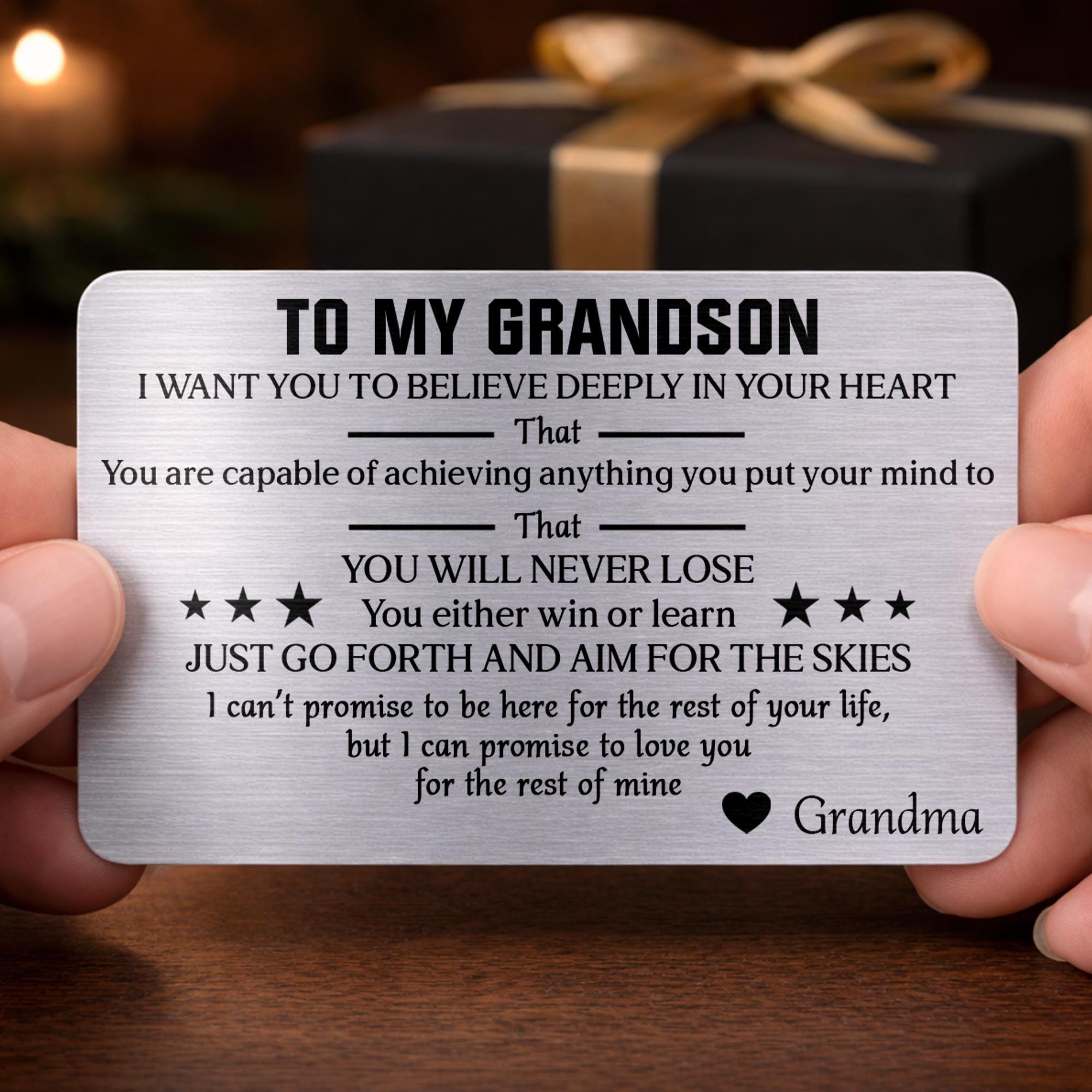 Personalized Aluminum Wallet Card Custom Message for Grandson
