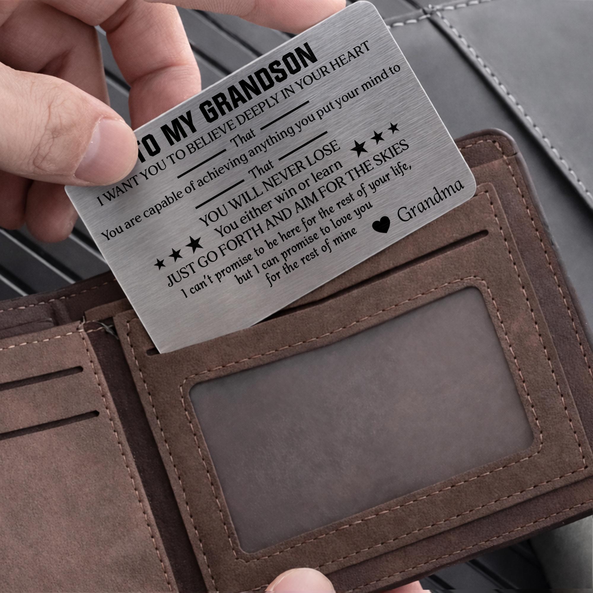 Personalized Aluminum Wallet Card Custom Message for Grandson
