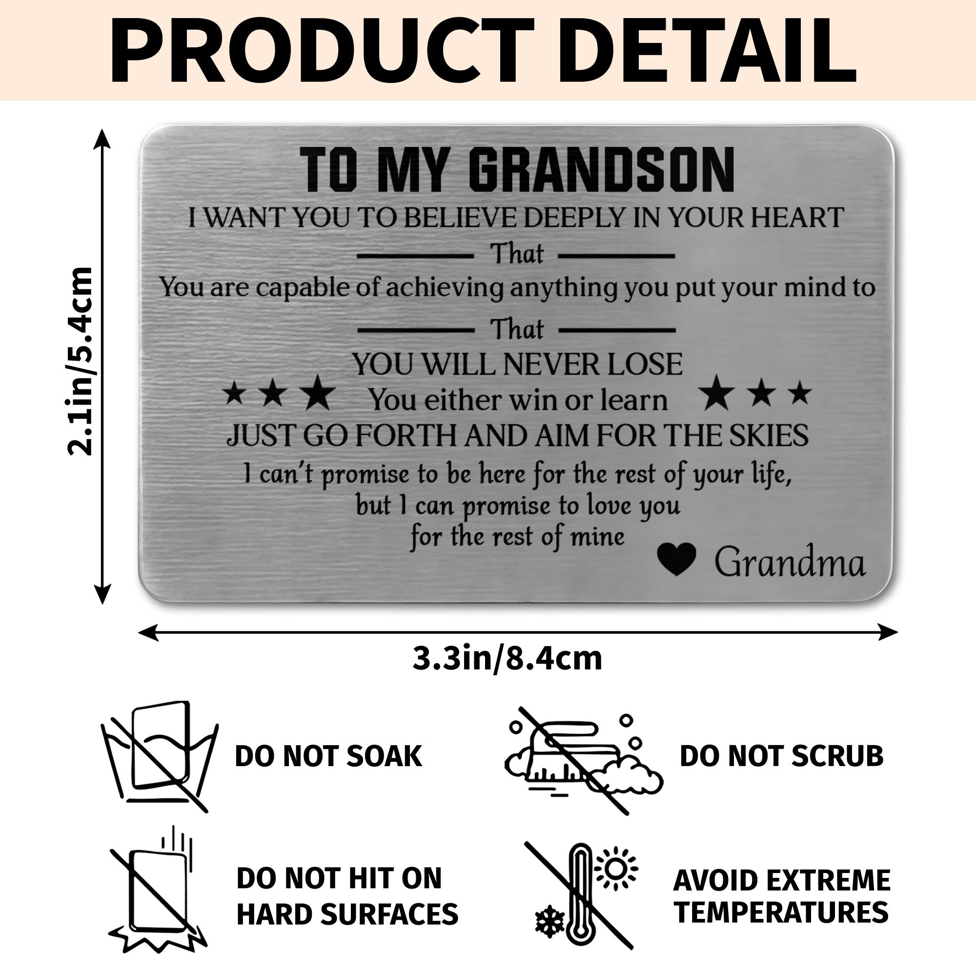 Personalized Aluminum Wallet Card Custom Message for Grandson
