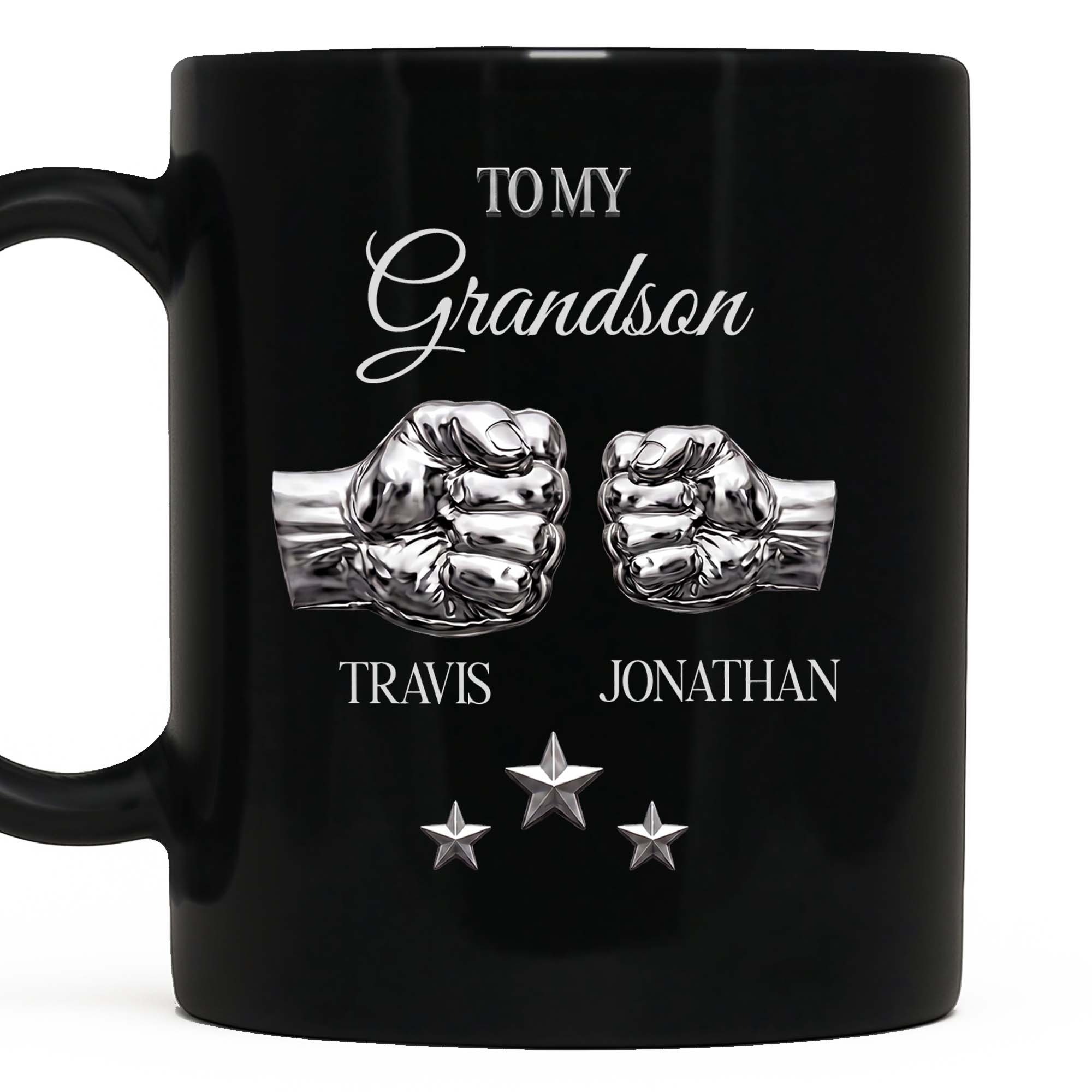 Personalized Black Mug with Fist Bump Design for Grandson