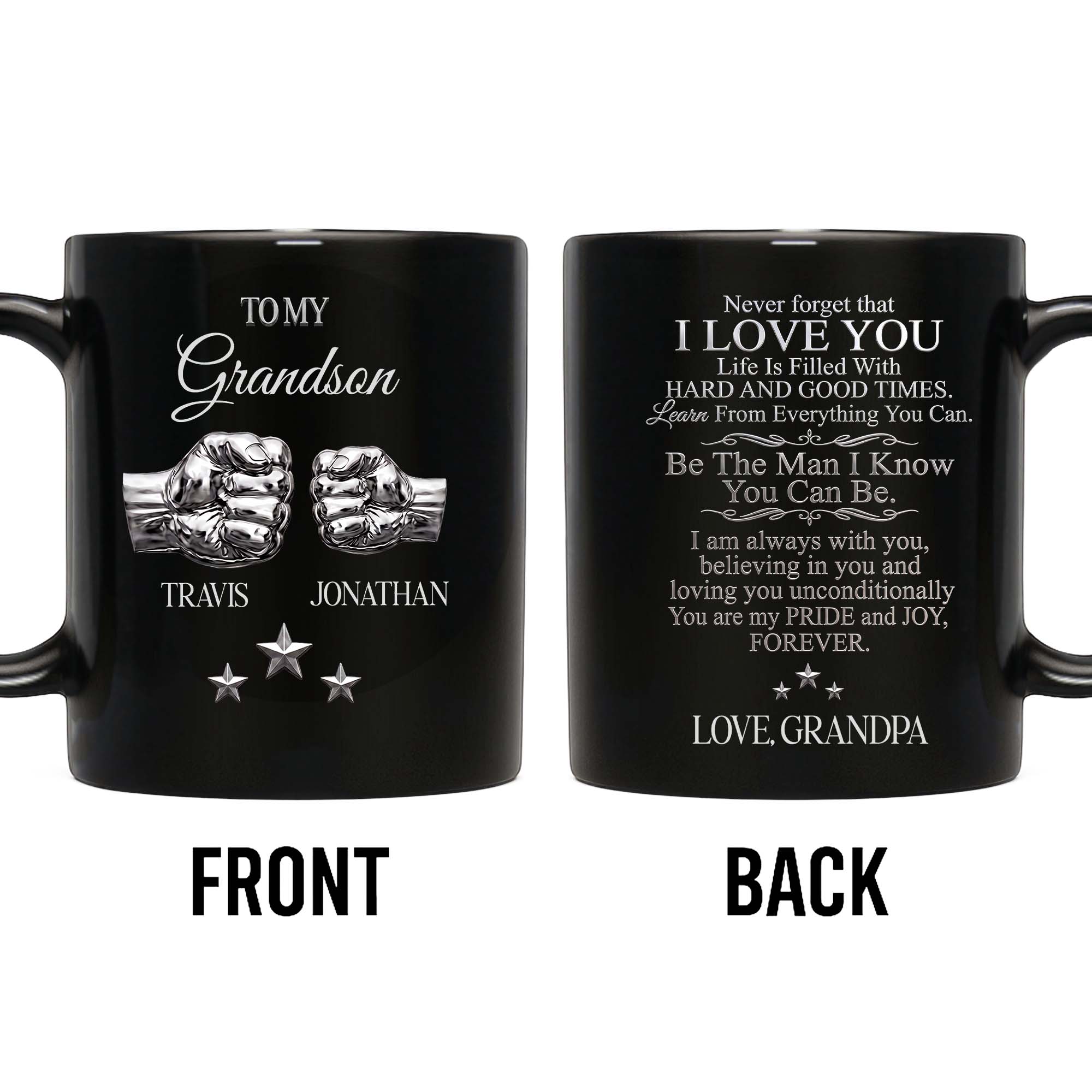 Personalized Black Mug with Fist Bump Design for Grandson