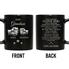 Load image into Gallery viewer, Personalized Black Mug with Fist Bump Design for Grandson
