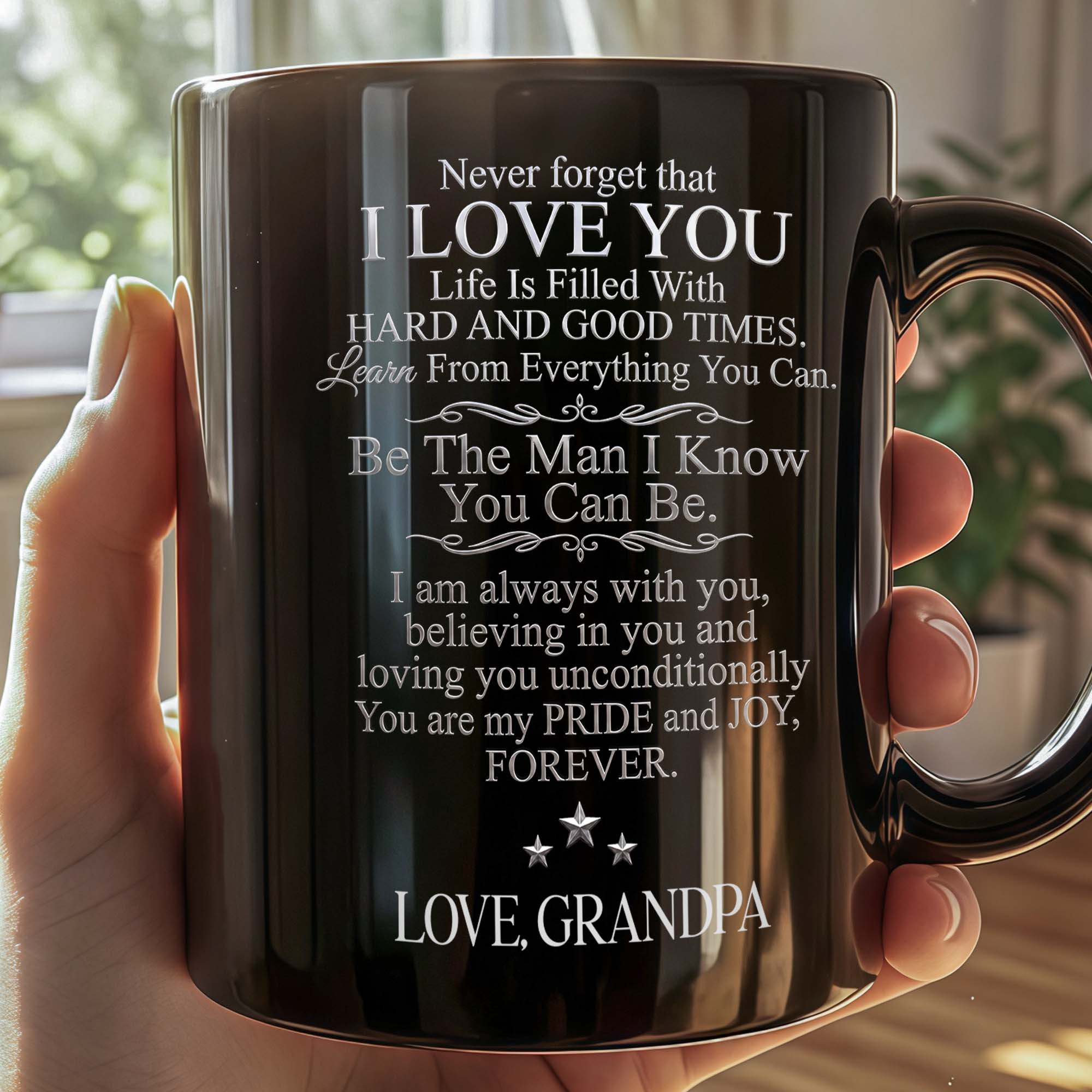 Personalized Black Mug with Fist Bump Design for Grandson