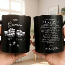 Load image into Gallery viewer, Personalized Black Mug with Fist Bump Design for Grandson
