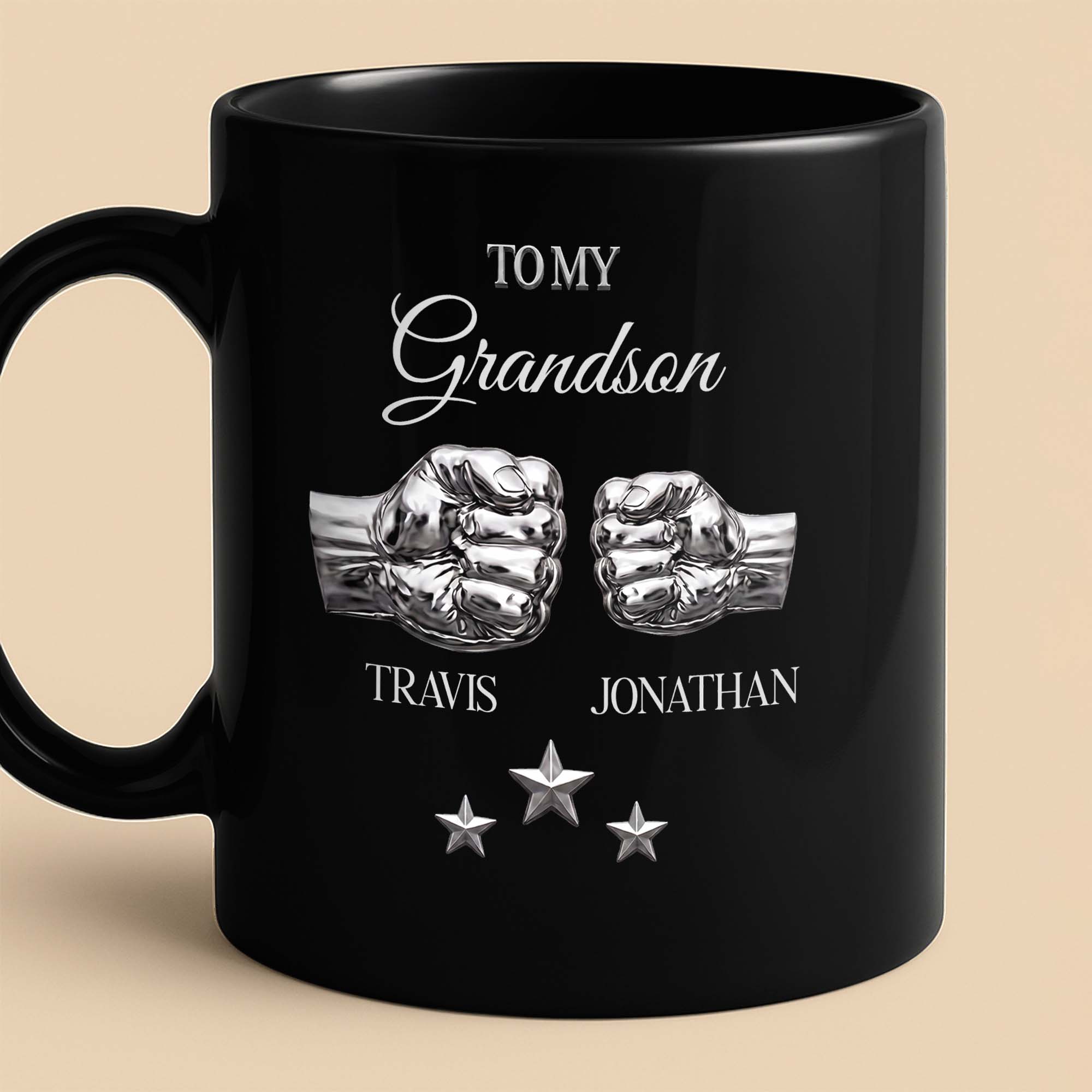 Personalized Black Mug with Fist Bump Design for Grandson